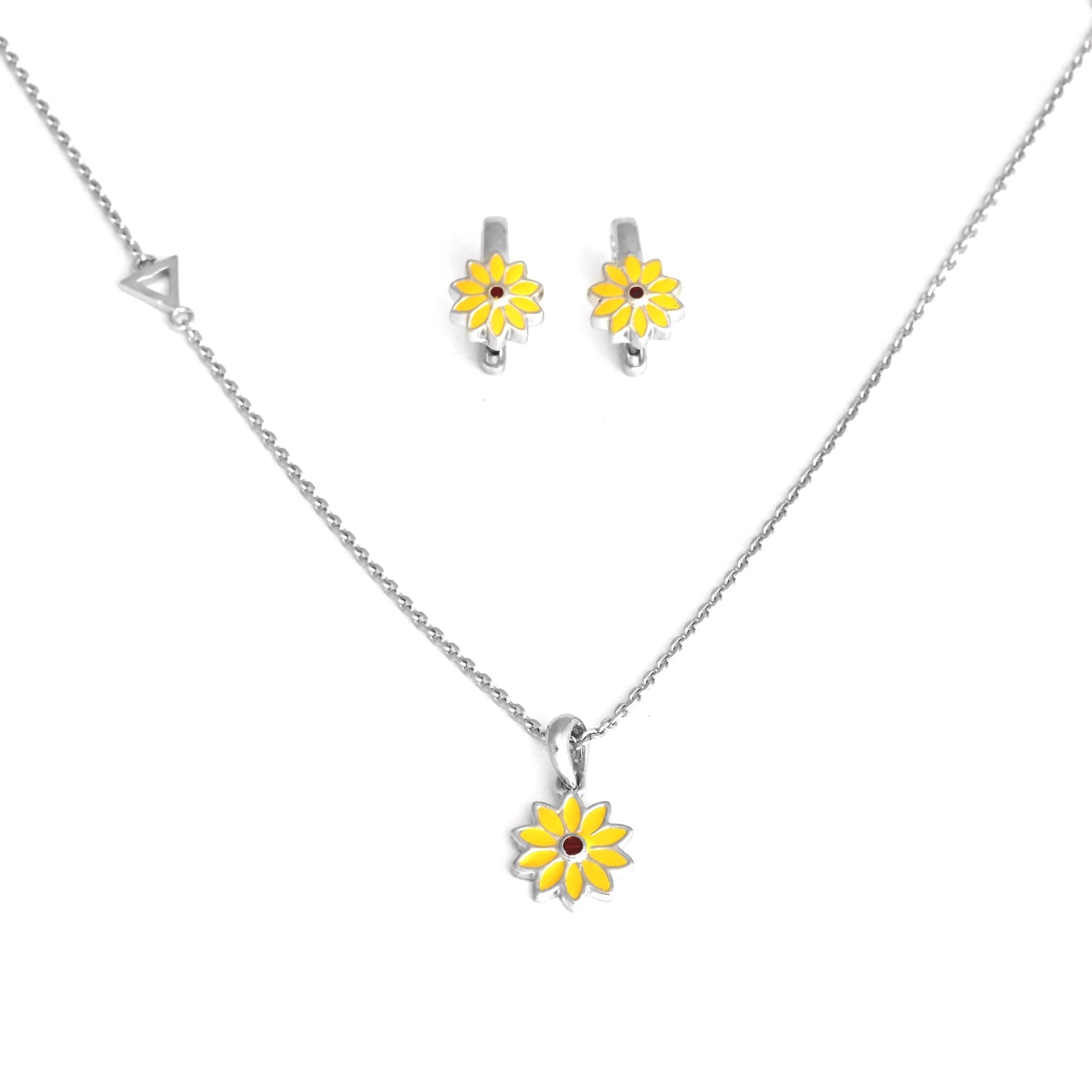 The Blooming Sun Silver Necklace Set - Vinayak - House of Silver