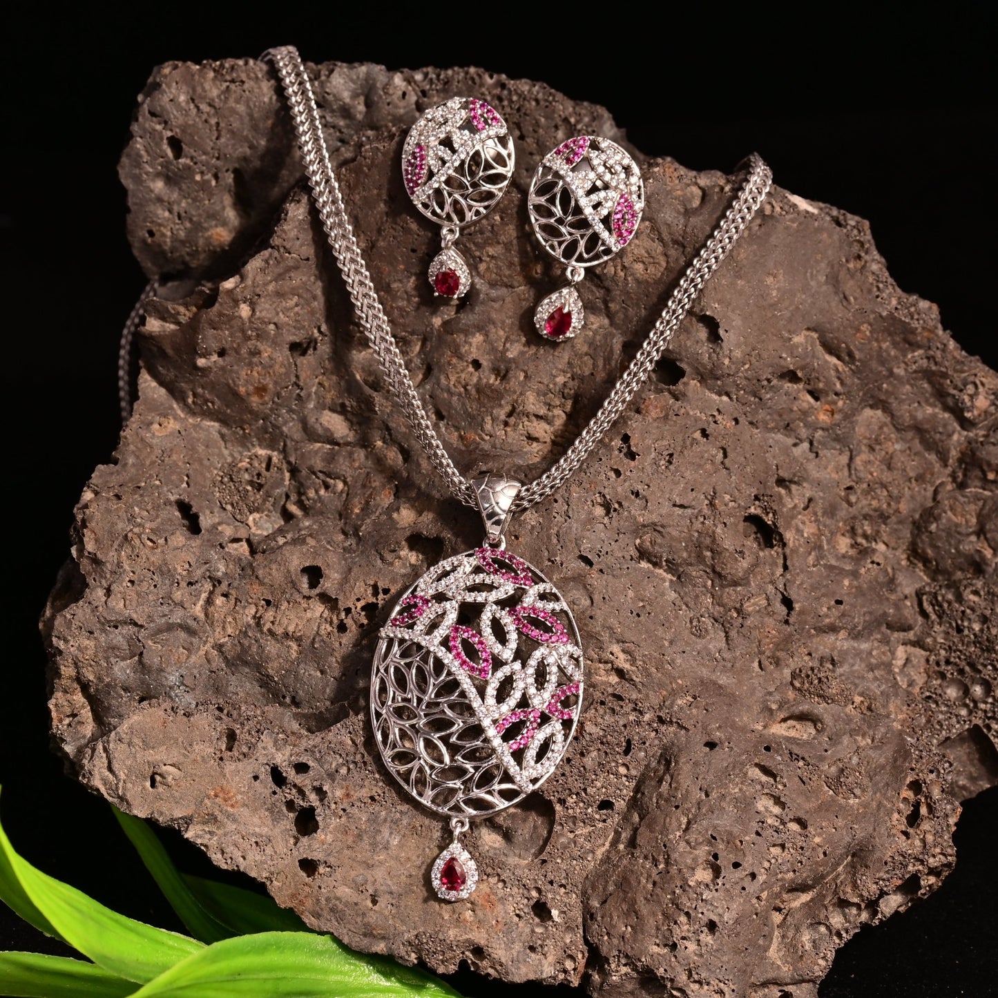 The Blush Bouquet Zirconia Necklace Set - Vinayak - House of Silver