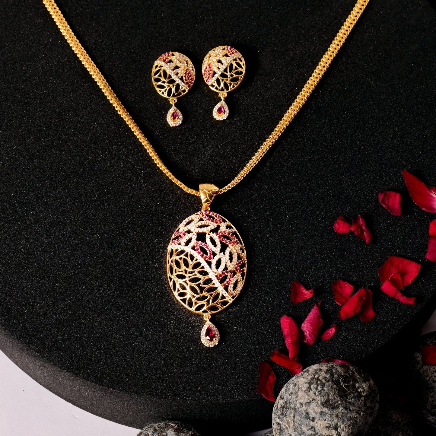 The Blush Bouquet Zirconia Necklace Set - Vinayak - House of Silver