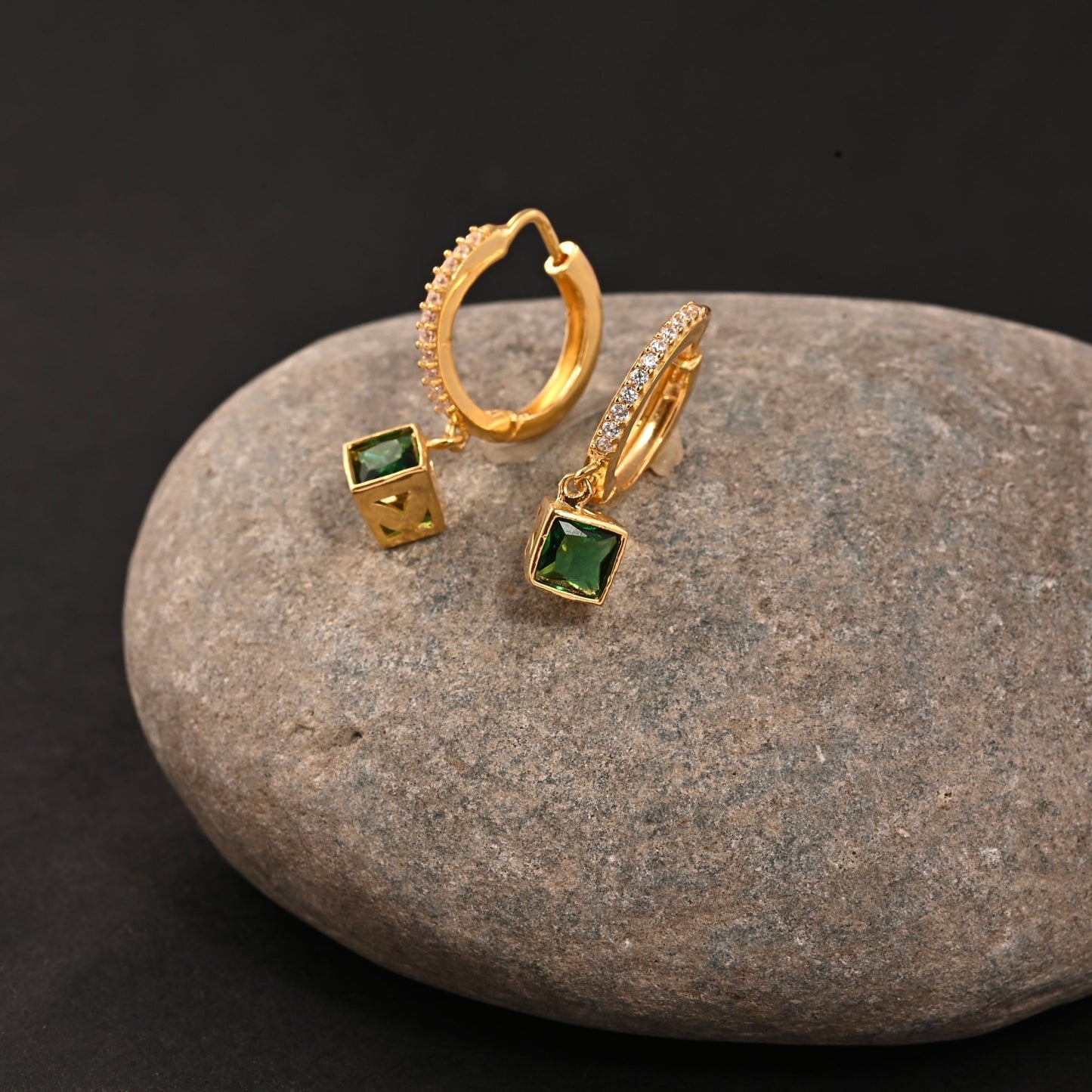 The Emerald Halo Hoop Earrings - Vinayak - House of Silver