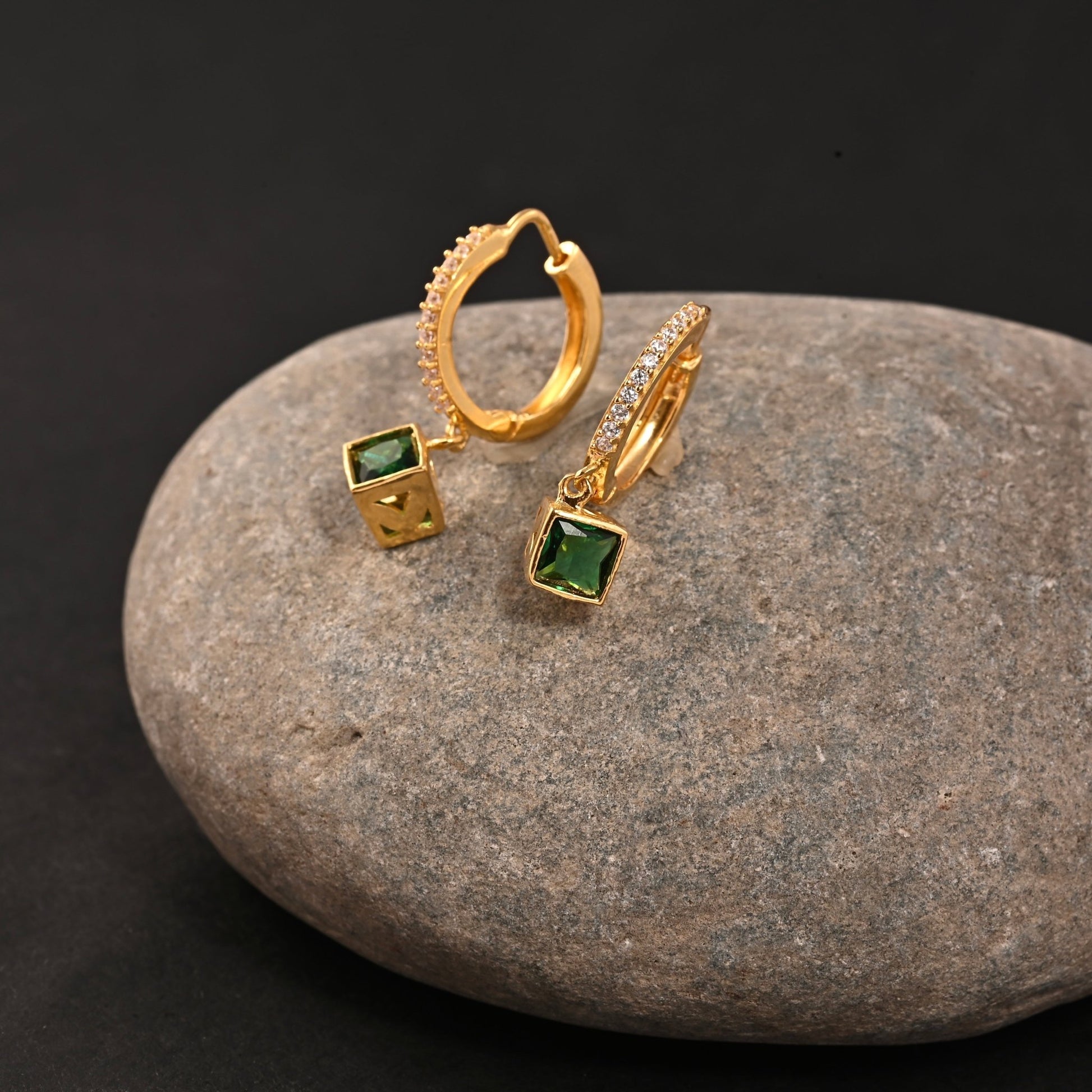 The Emerald Halo Hoop Earrings - Vinayak - House of Silver