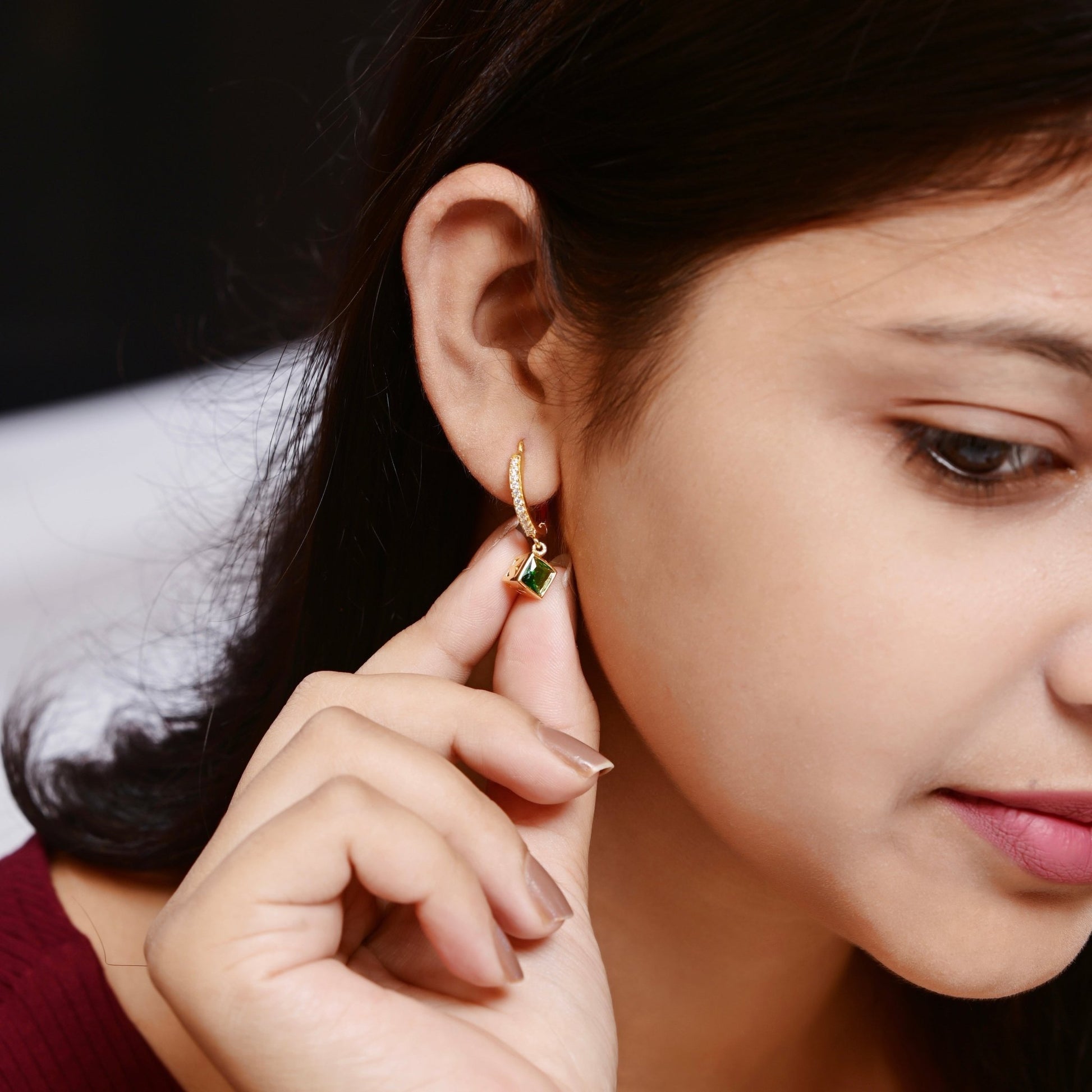 The Emerald Halo Hoop Earrings - Vinayak - House of Silver
