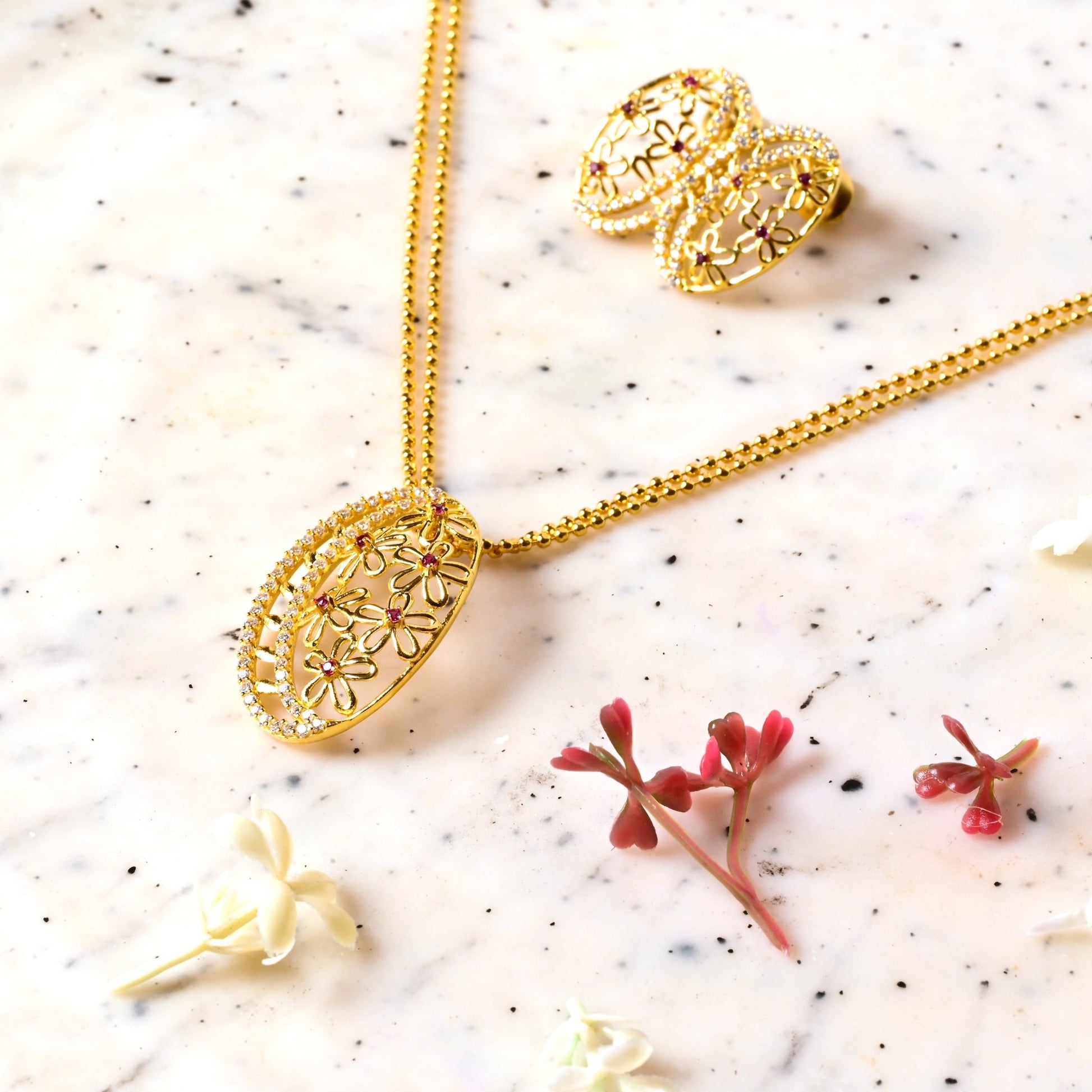 The Floral Radiance Necklace Set - Vinayak - House of Silver