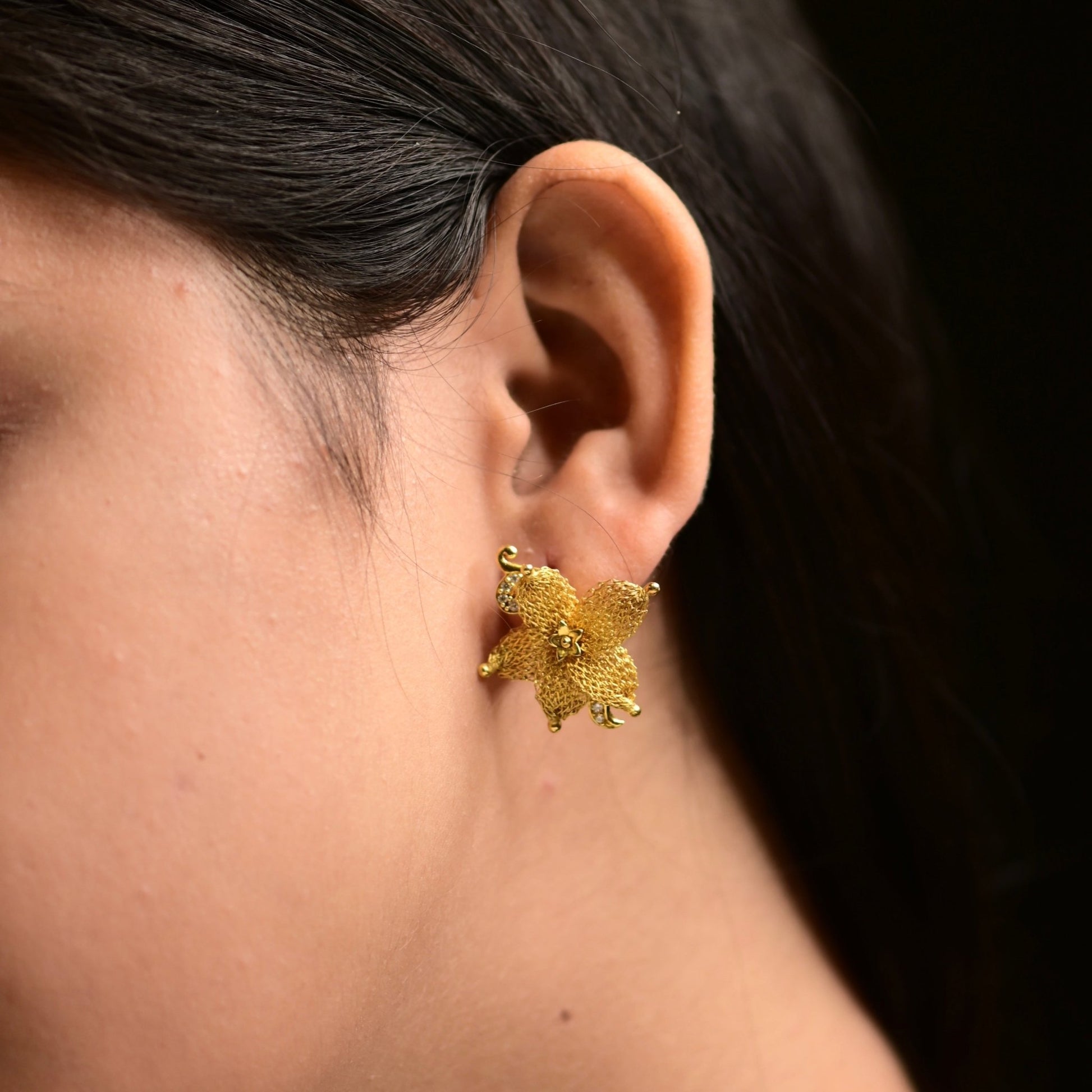 The Golden Petal Mesh Earrings - Vinayak - House of Silver