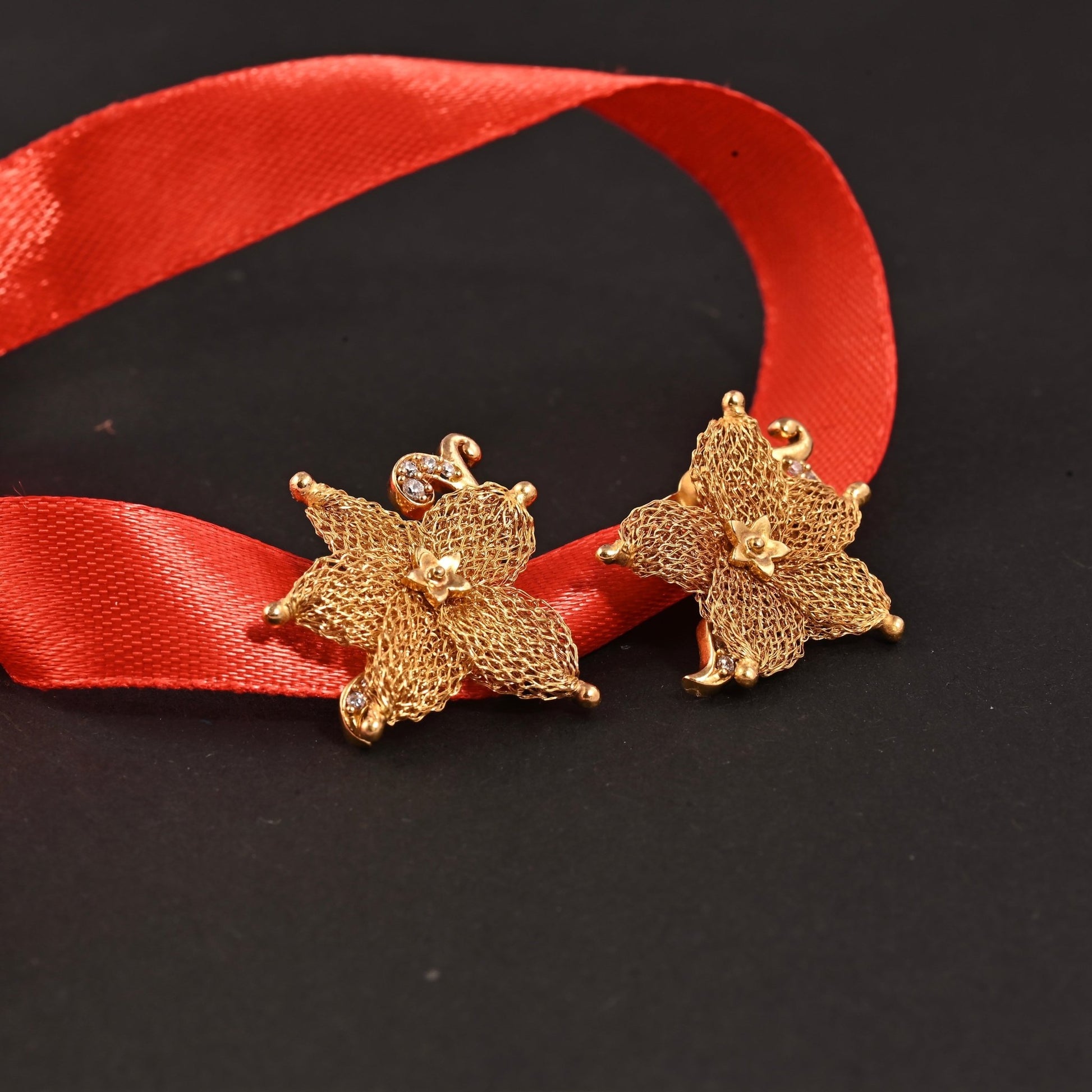 The Golden Petal Mesh Earrings - Vinayak - House of Silver