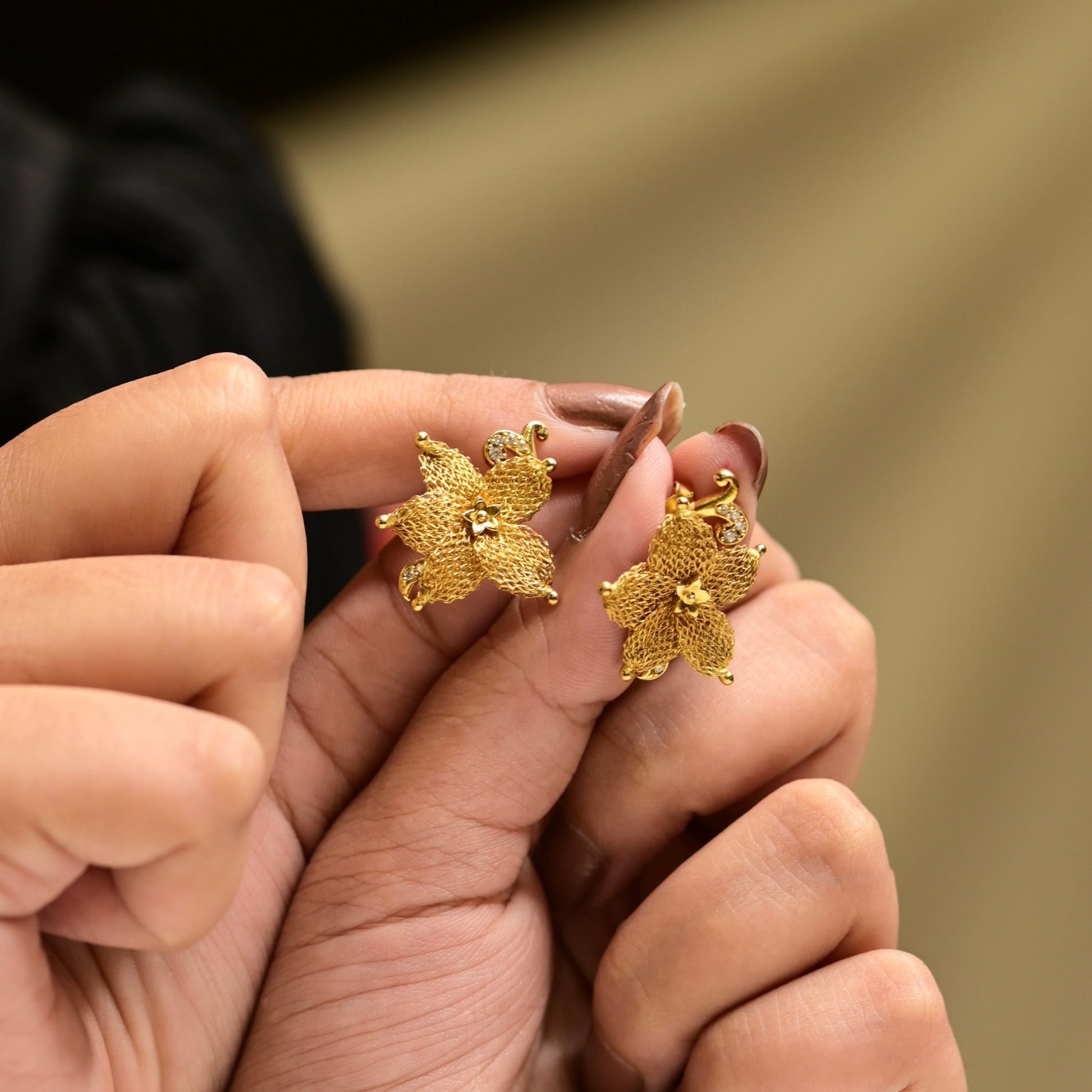 The Golden Petal Mesh Earrings - Vinayak - House of Silver
