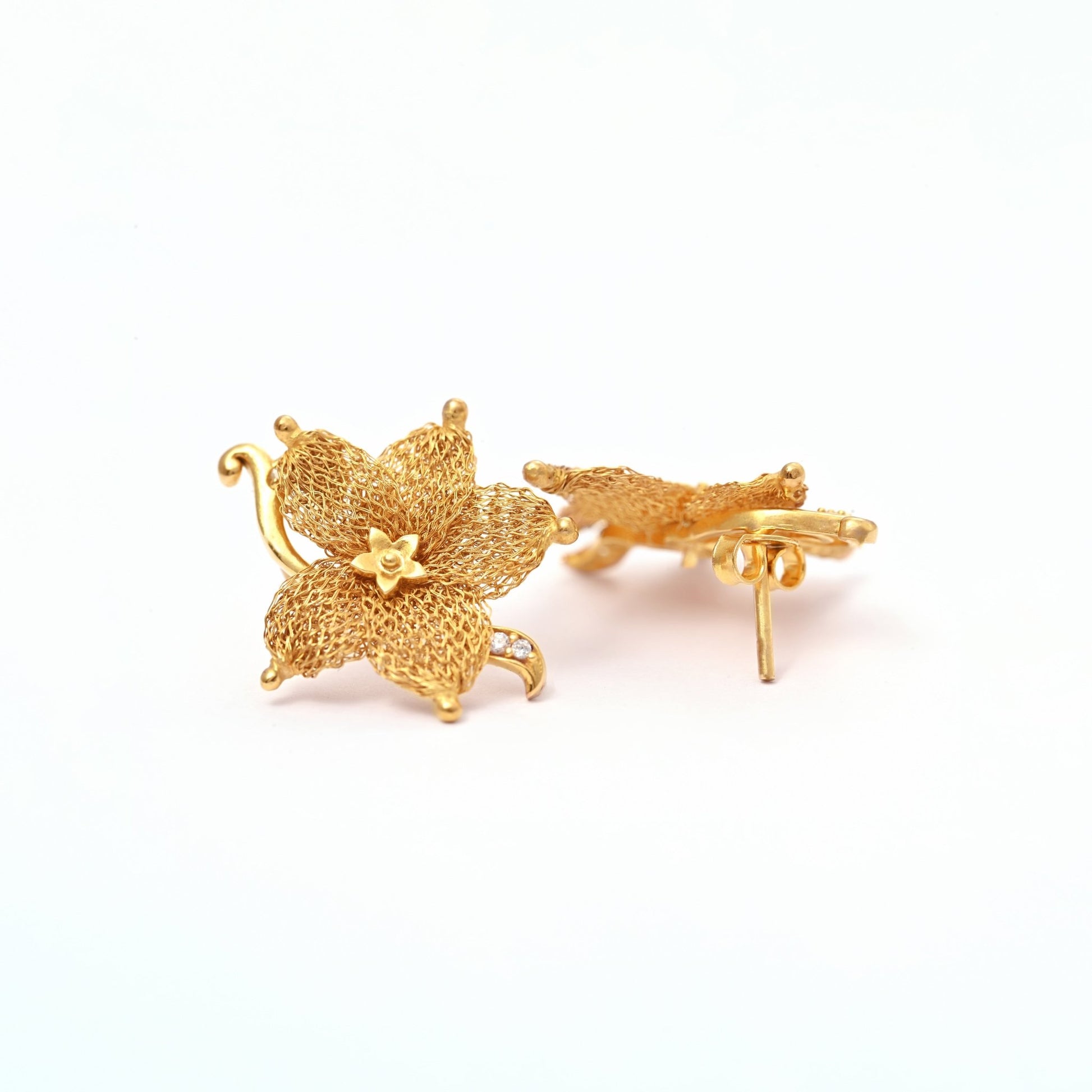 The Golden Petal Mesh Earrings - Vinayak - House of Silver