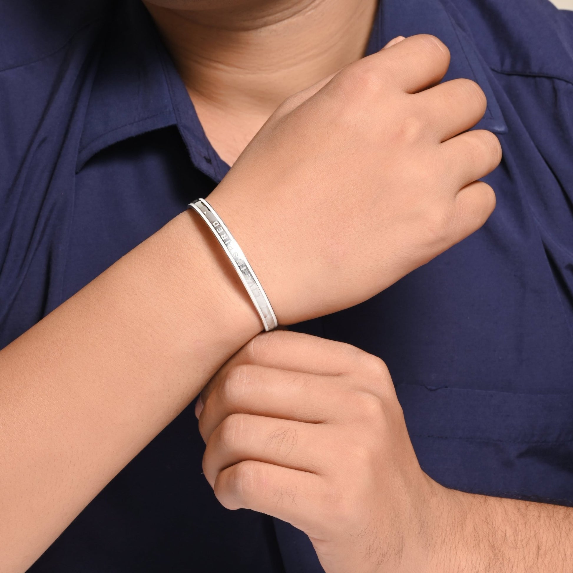 The ‘Live Inspired’ Engraved Silver Cuff - Vinayak - House of Silver