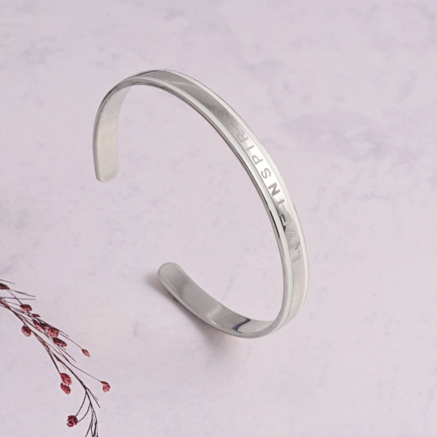 The ‘Live Inspired’ Engraved Silver Cuff - Vinayak - House of Silver