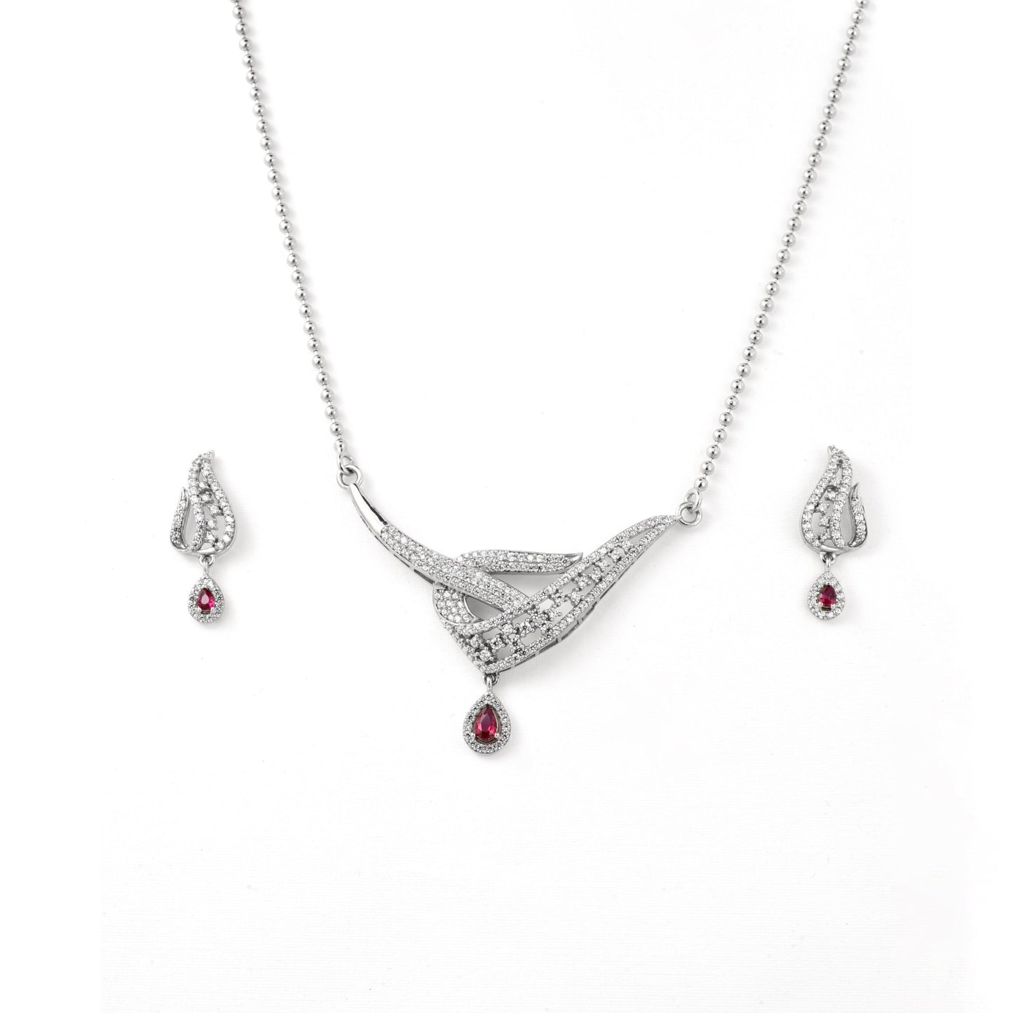 The Pink Radiance Necklace Set - Vinayak - House of Silver