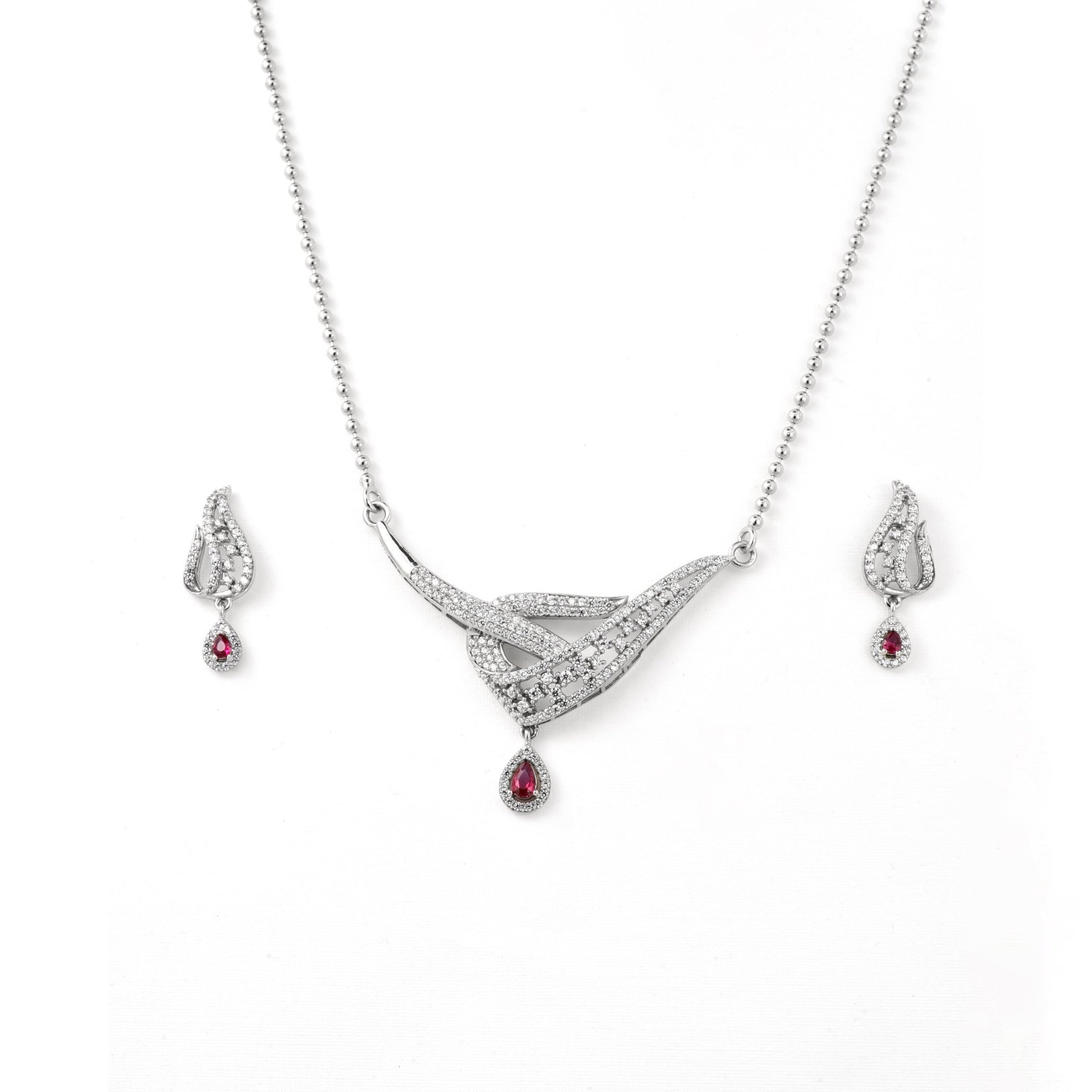 The Pink Radiance Necklace Set - Vinayak - House of Silver