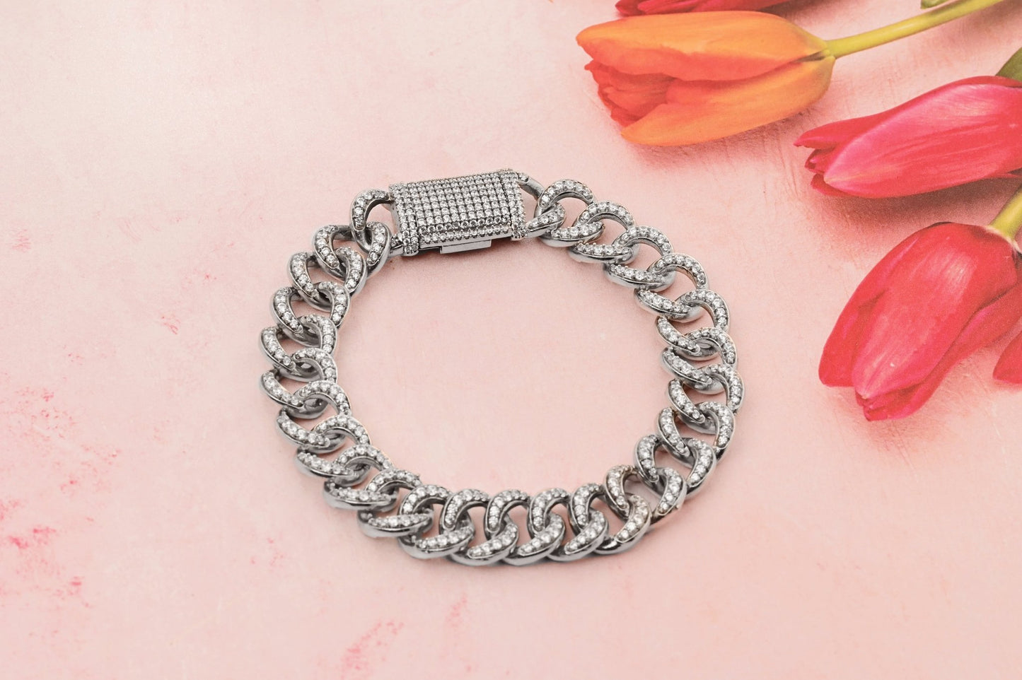 The Sparkling Zirconia Chained Bracelet - Vinayak - House of Silver