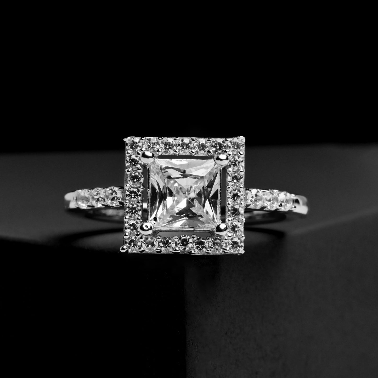 The Square Sparkle Zirconia Ring - Vinayak - House of Silver