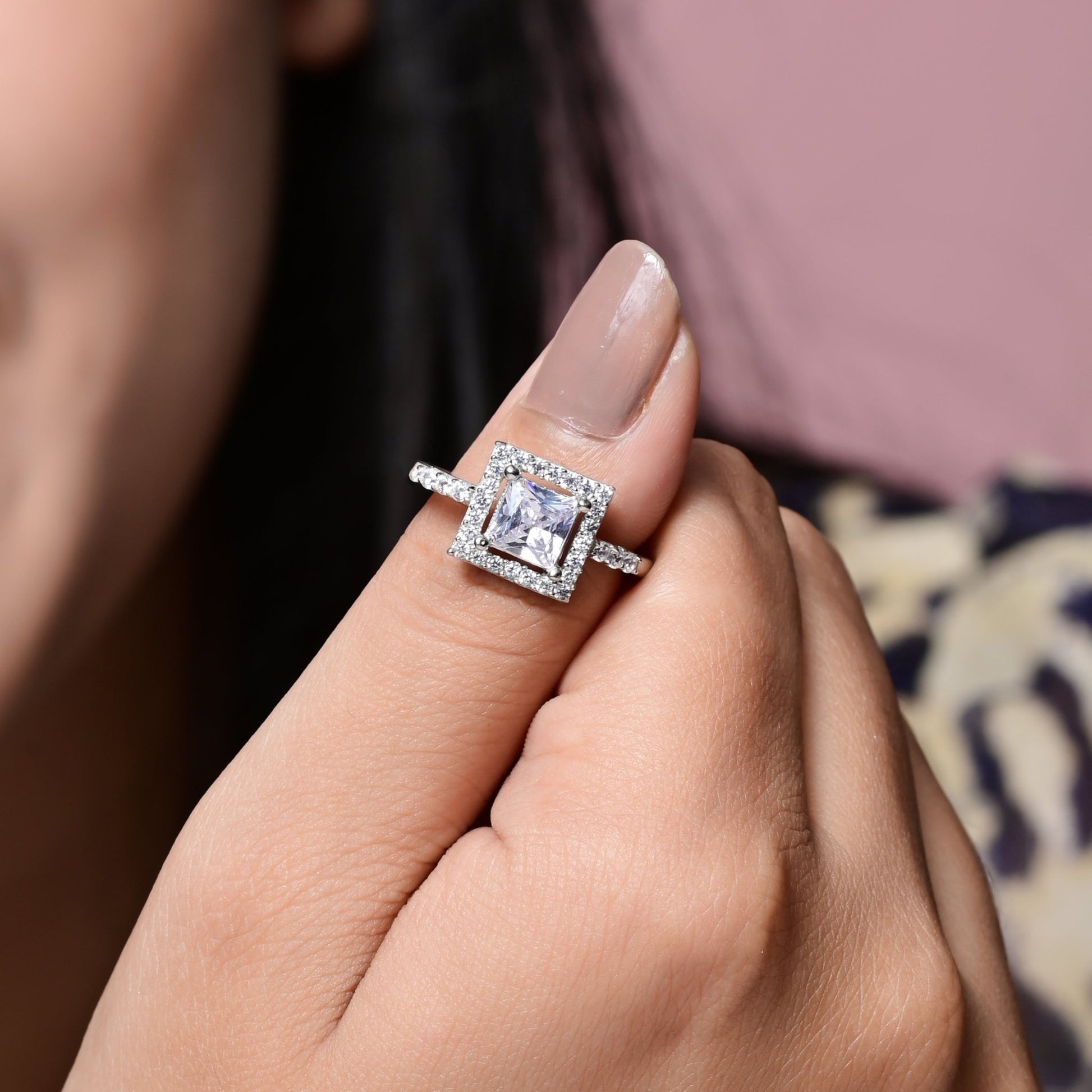 The Square Sparkle Zirconia Ring - Vinayak - House of Silver