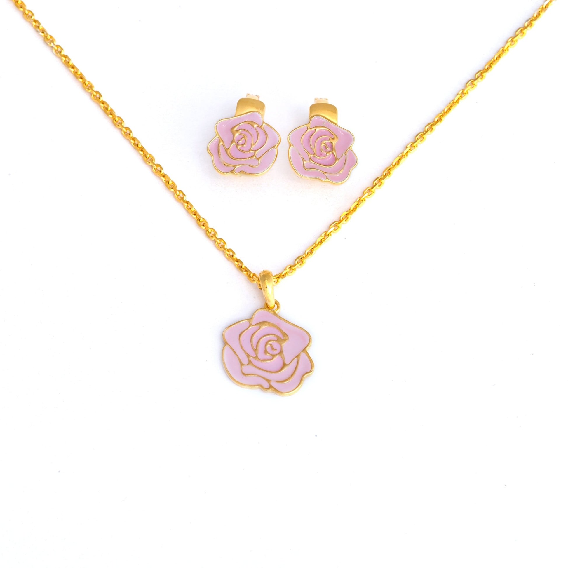 The Sweet Rosebud Silver Necklace Set - Vinayak - House of Silver