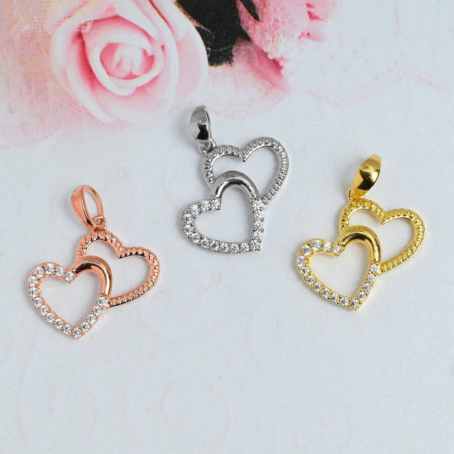 The Twin Hearts Zirconia Pendant - Vinayak - House of Silver