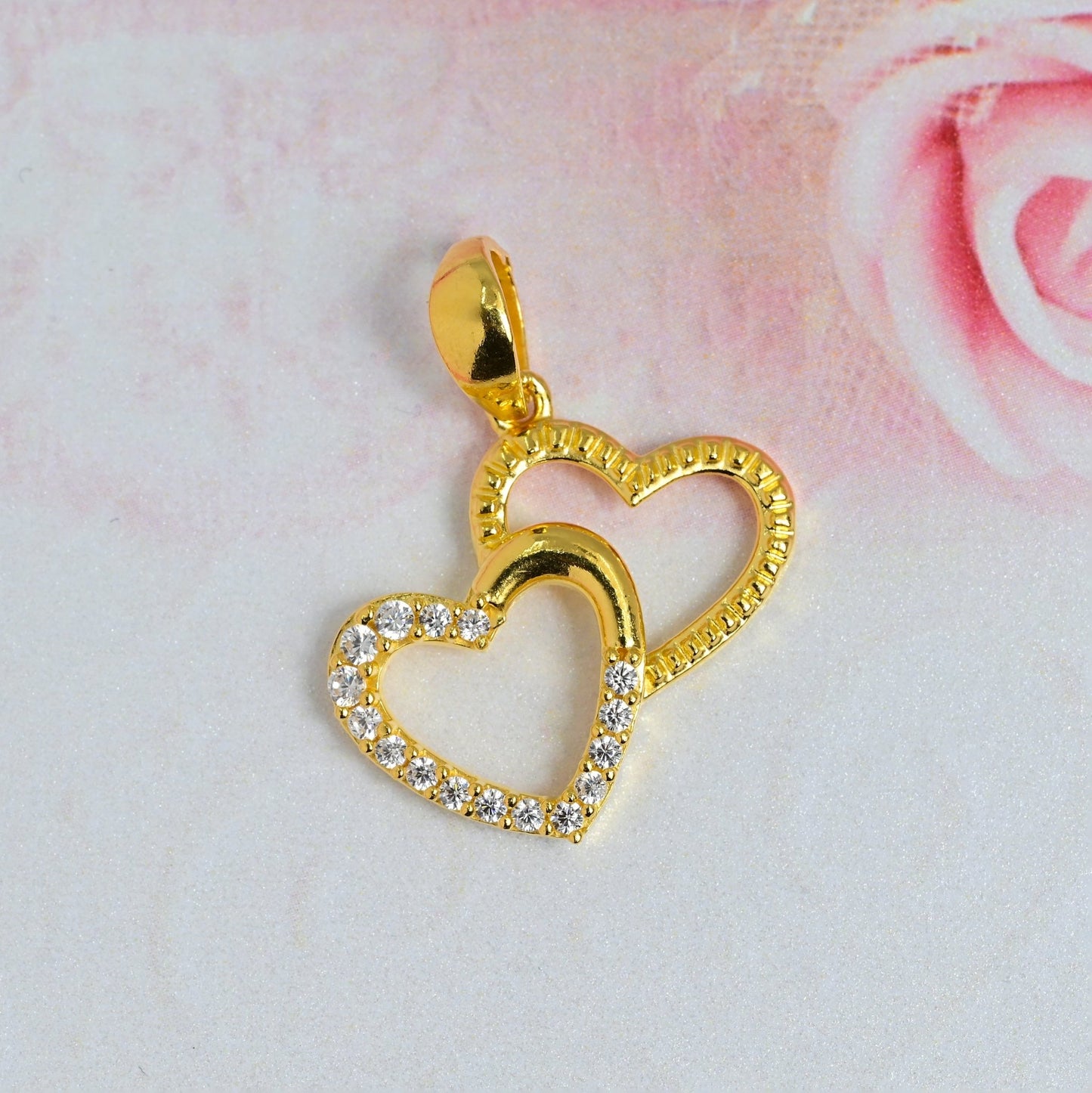 The Twin Hearts Zirconia Pendant - Vinayak - House of Silver