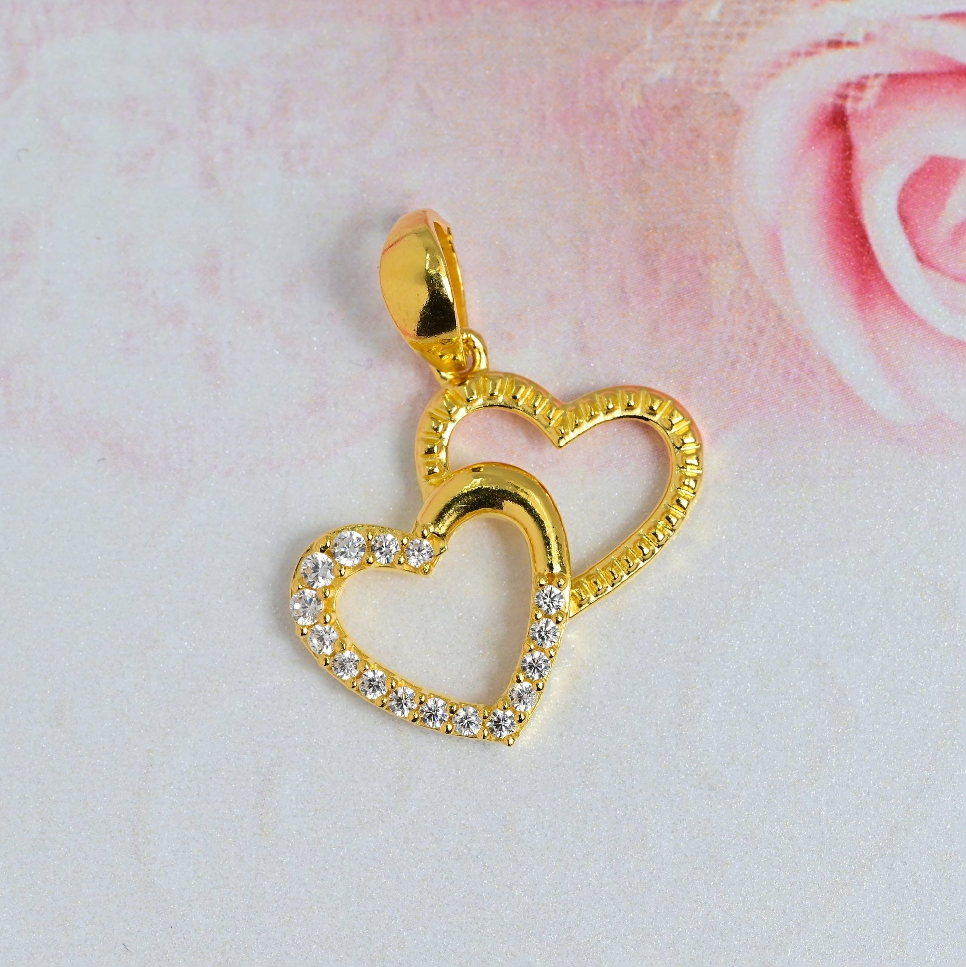 The Twin Hearts Zirconia Pendant - Vinayak - House of Silver