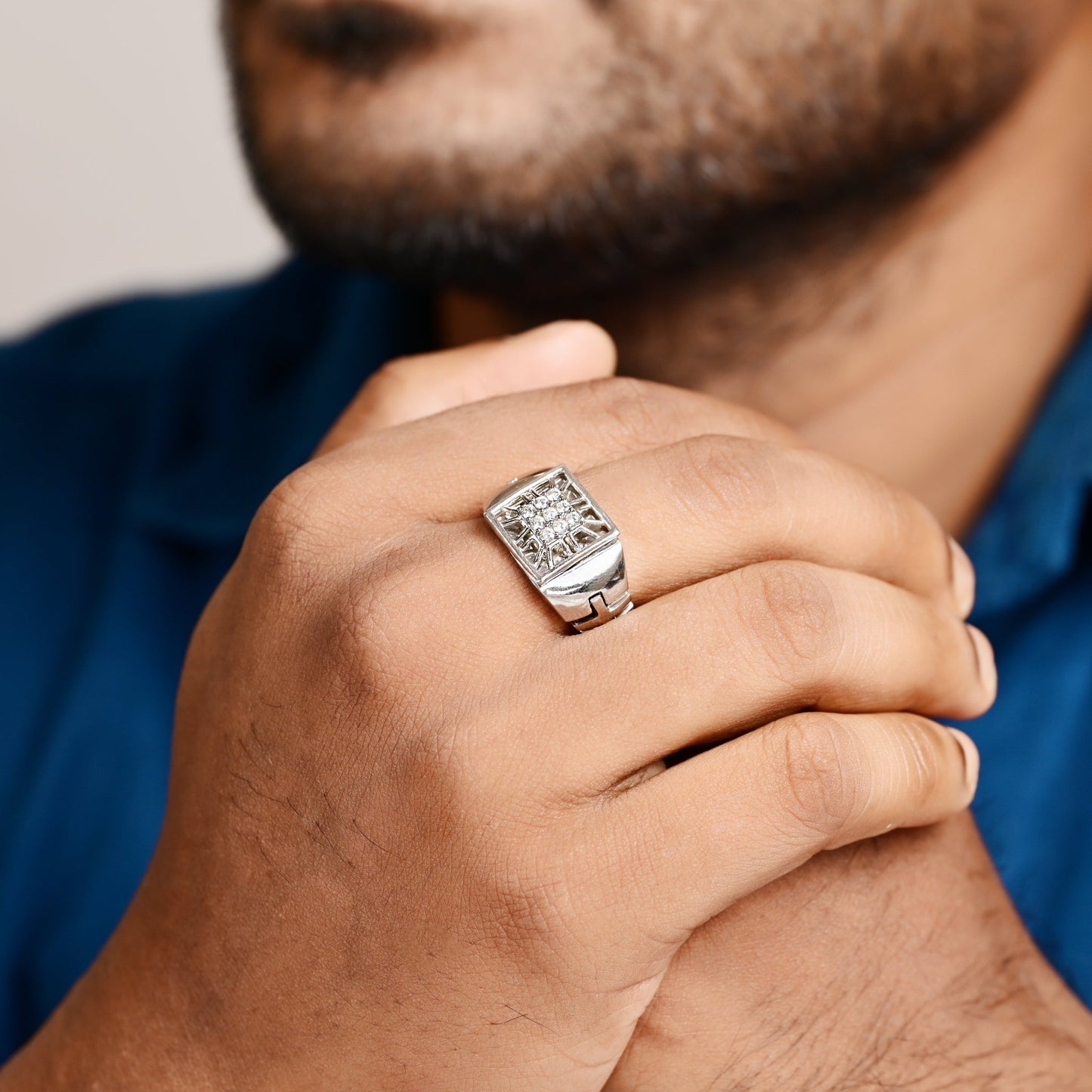 The Zirconia Accent Patterned Ring - Vinayak - House of Silver