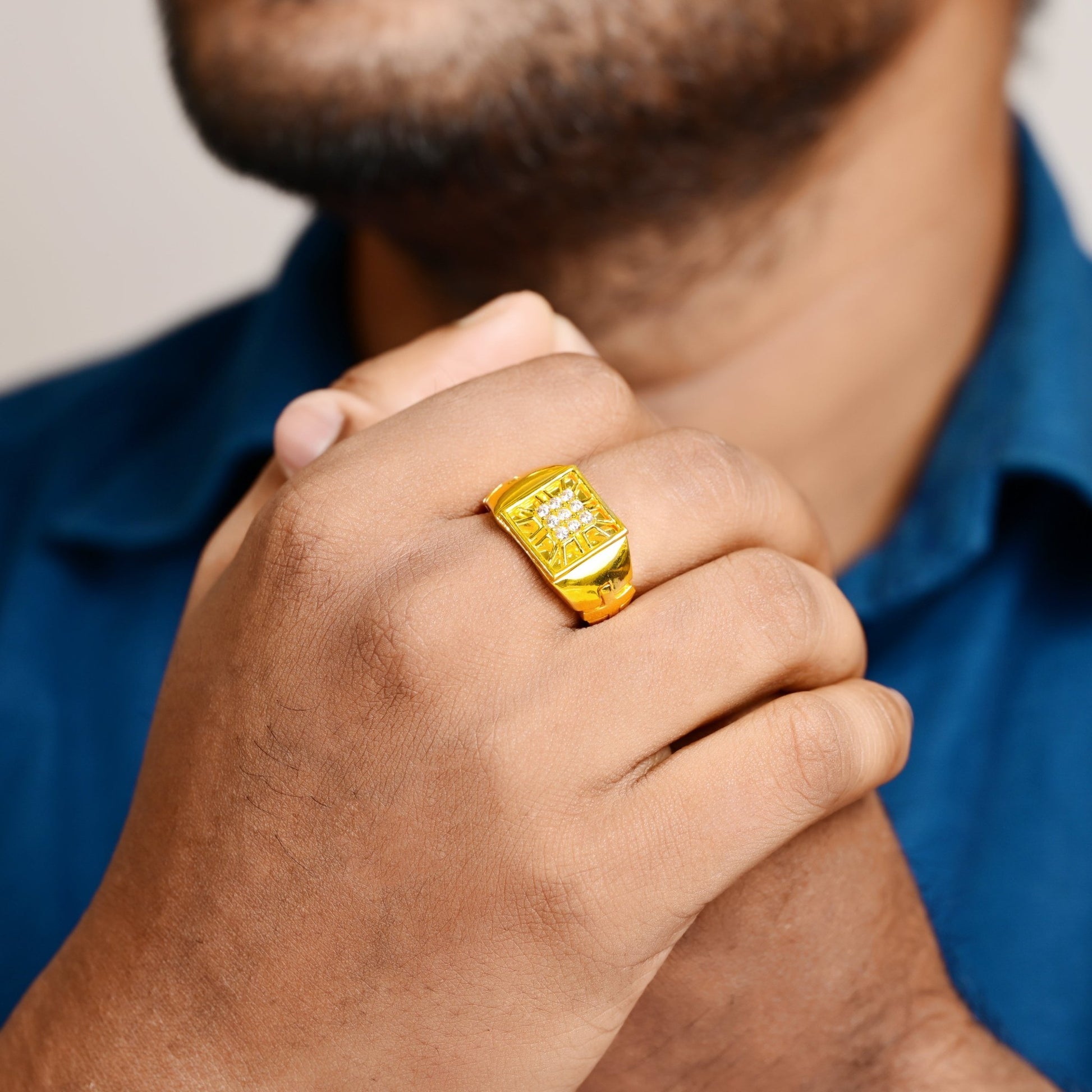 The Zirconia Accent Patterned Ring - Vinayak - House of Silver