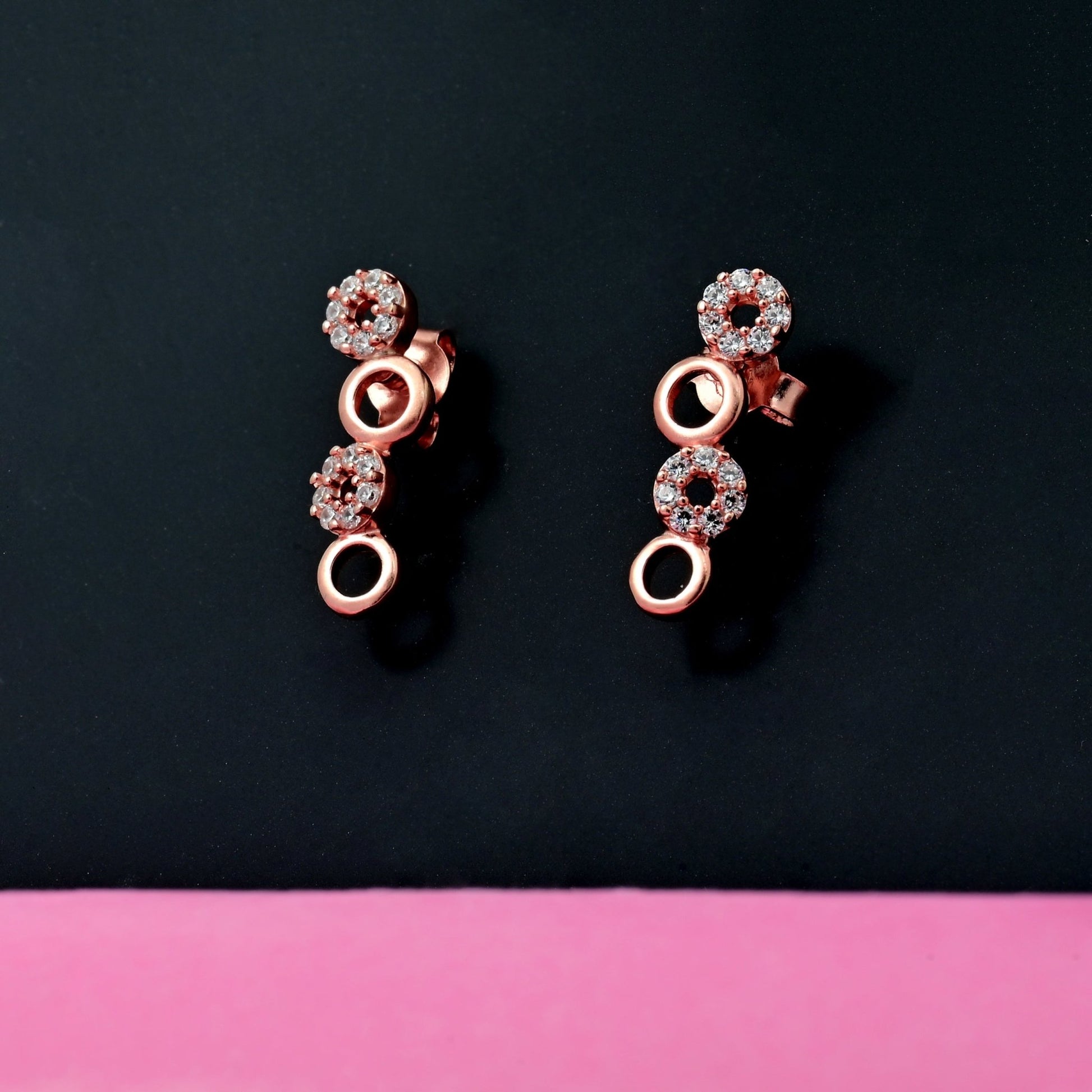 The Alternating Zirconia Circle Drop Earrings - Vinayak - House of Silver