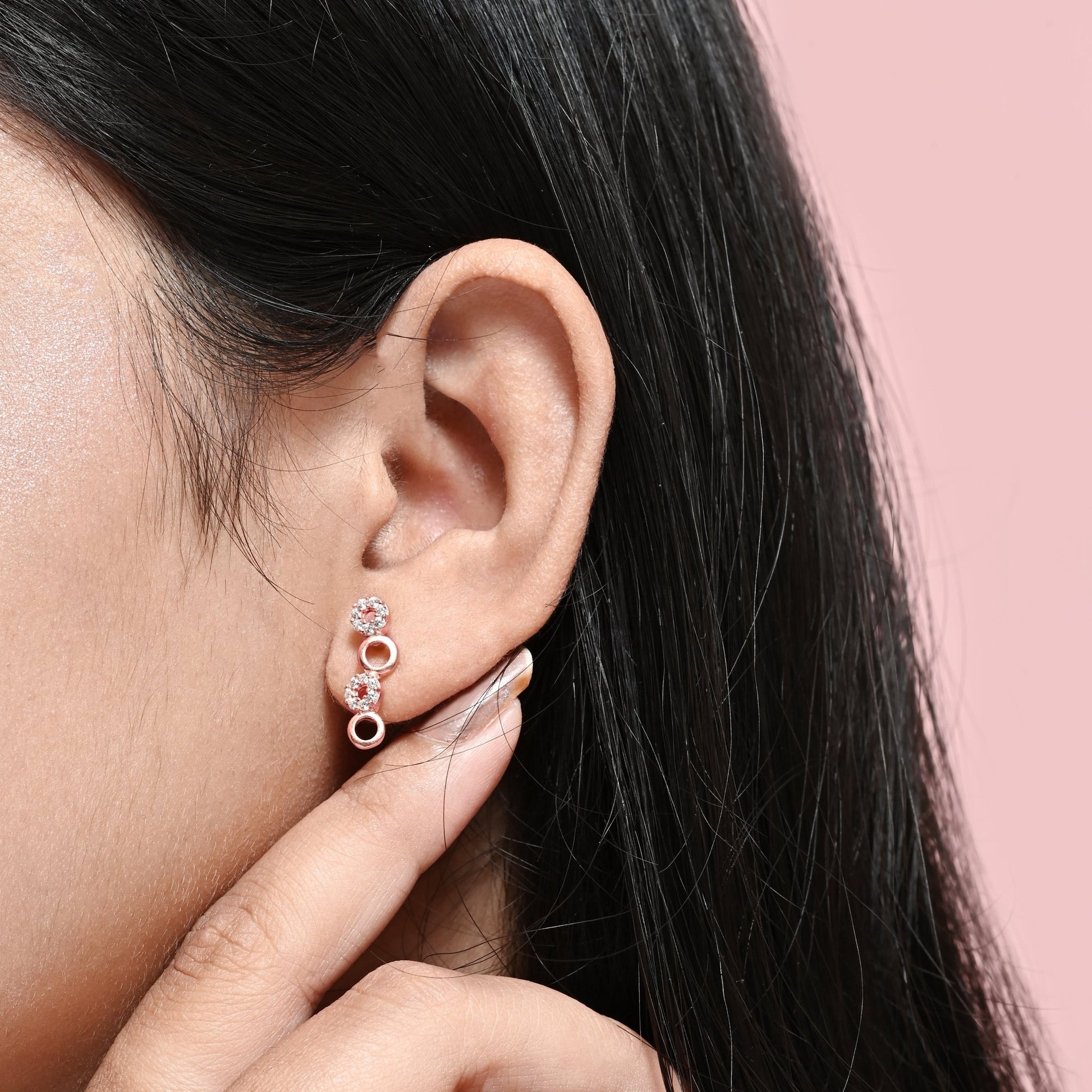 The Alternating Zirconia Circle Drop Earrings - Vinayak - House of Silver