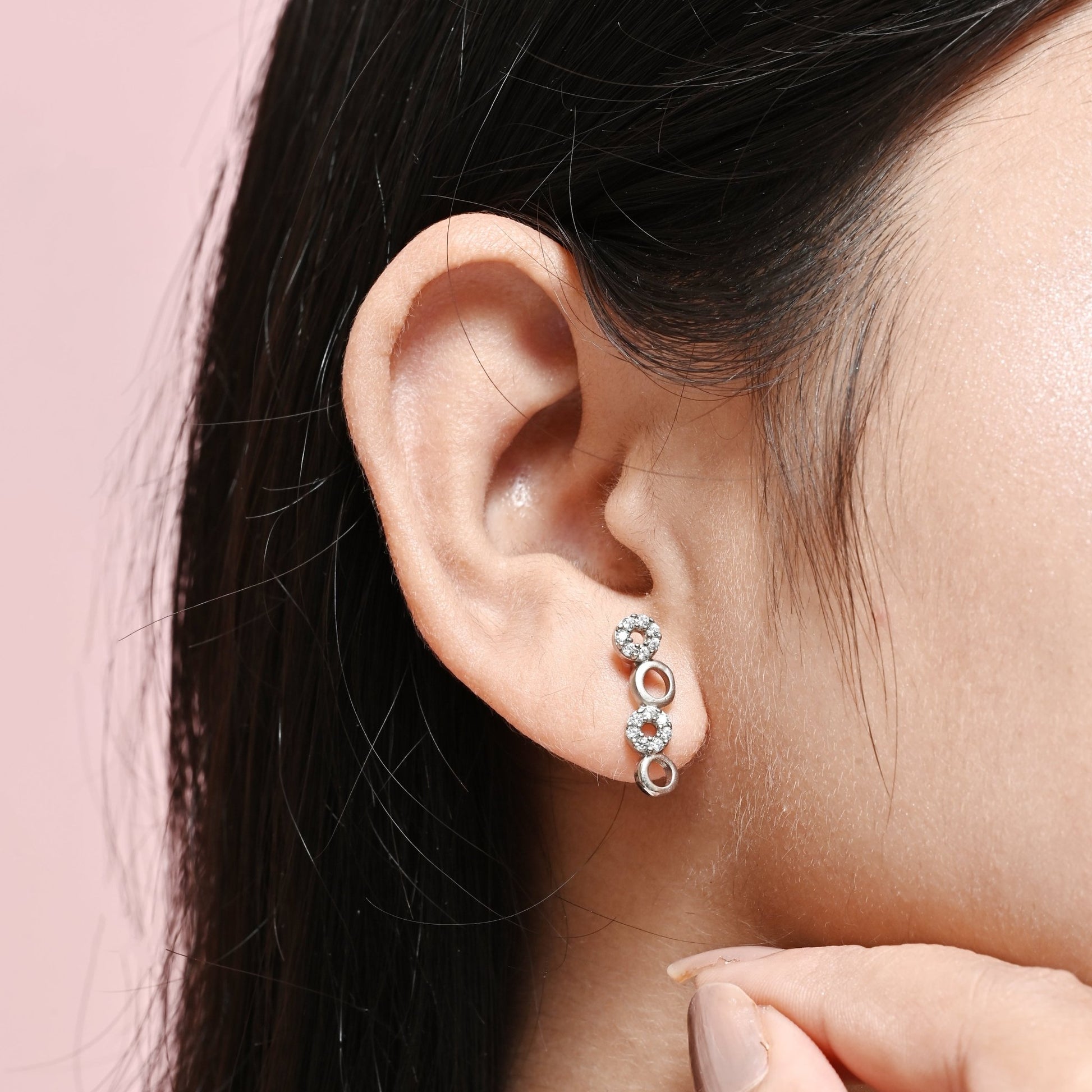 The Alternating Zirconia Circle Drop Earrings - Vinayak - House of Silver