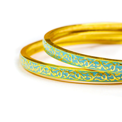 The Azure Elegance Silver Bangles (Set of 2) - Vinayak - House of Silver