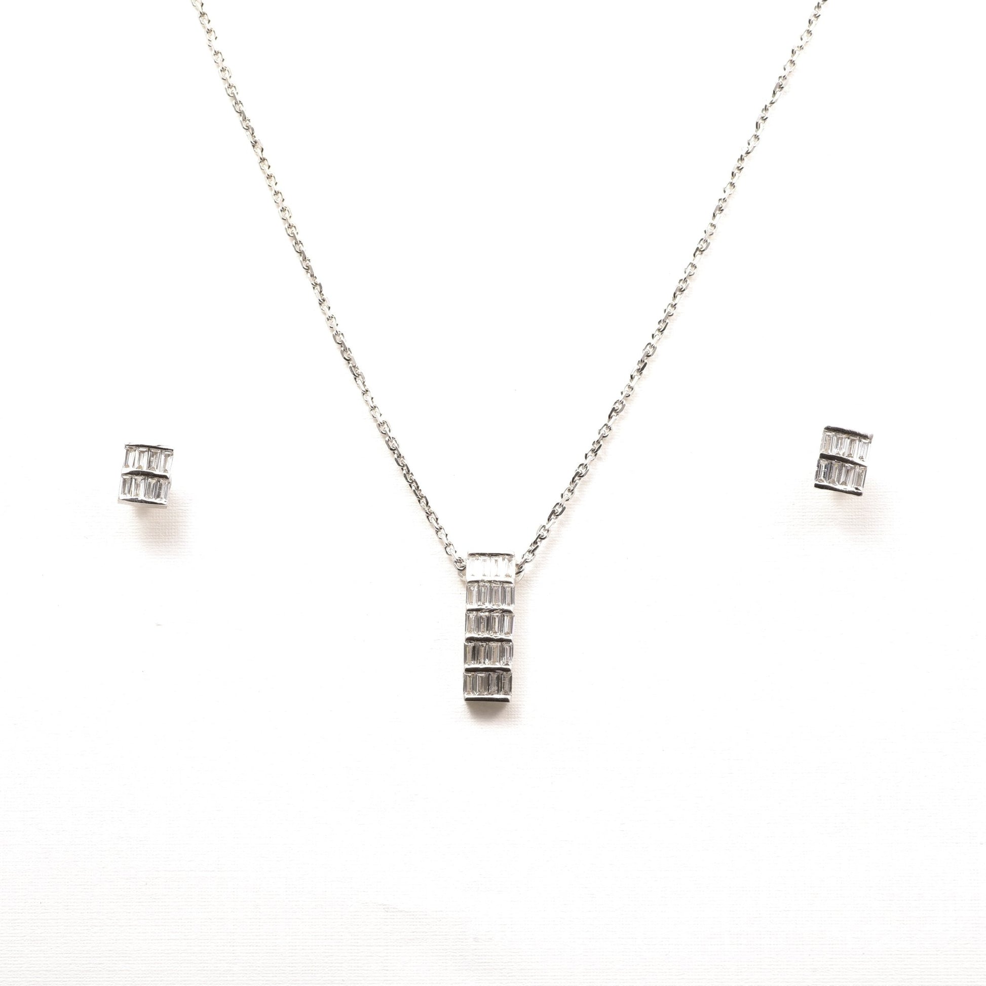 The Baguette Cut Necklace Set - Vinayak - House of Silver