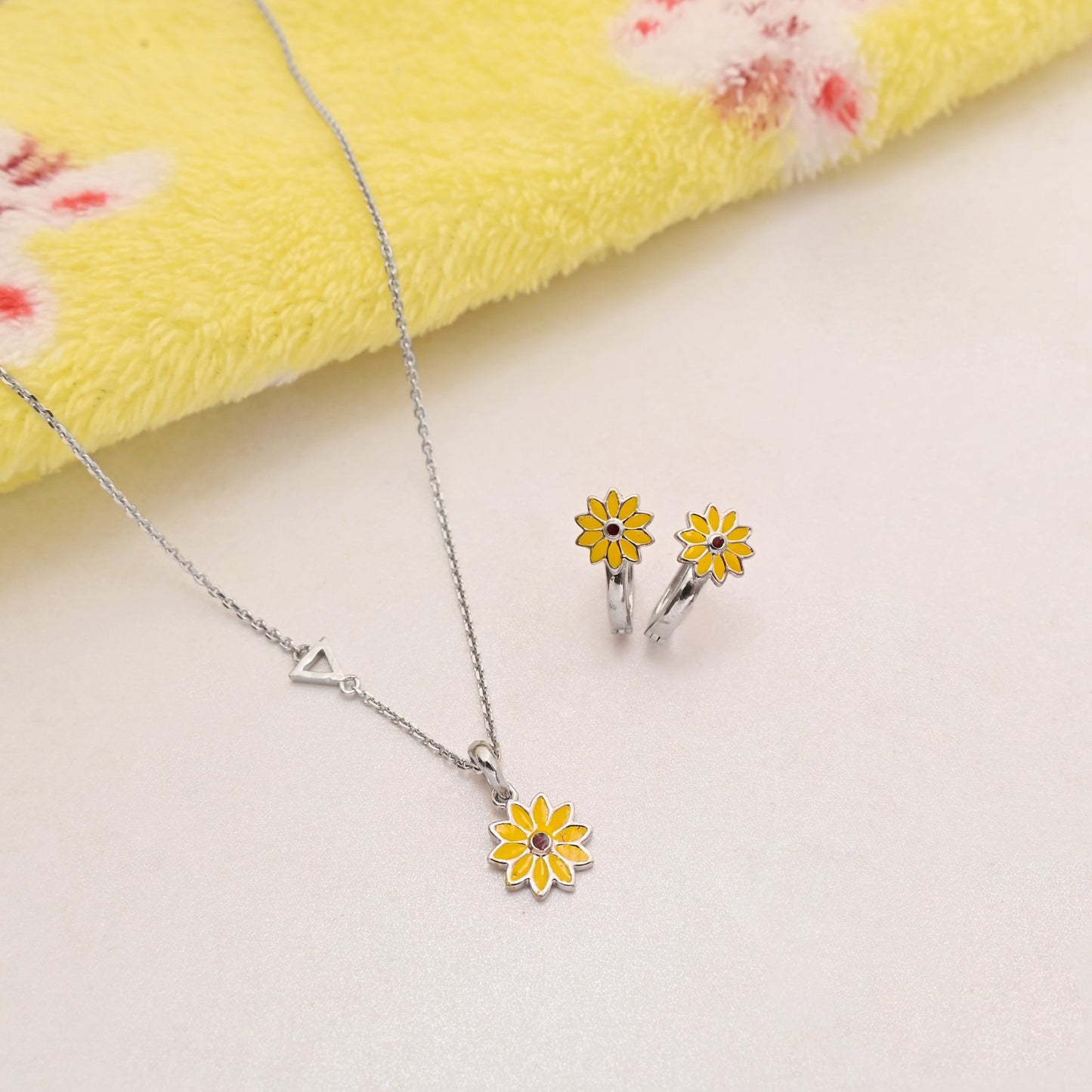 The Blooming Sun Silver Necklace Set - Vinayak - House of Silver