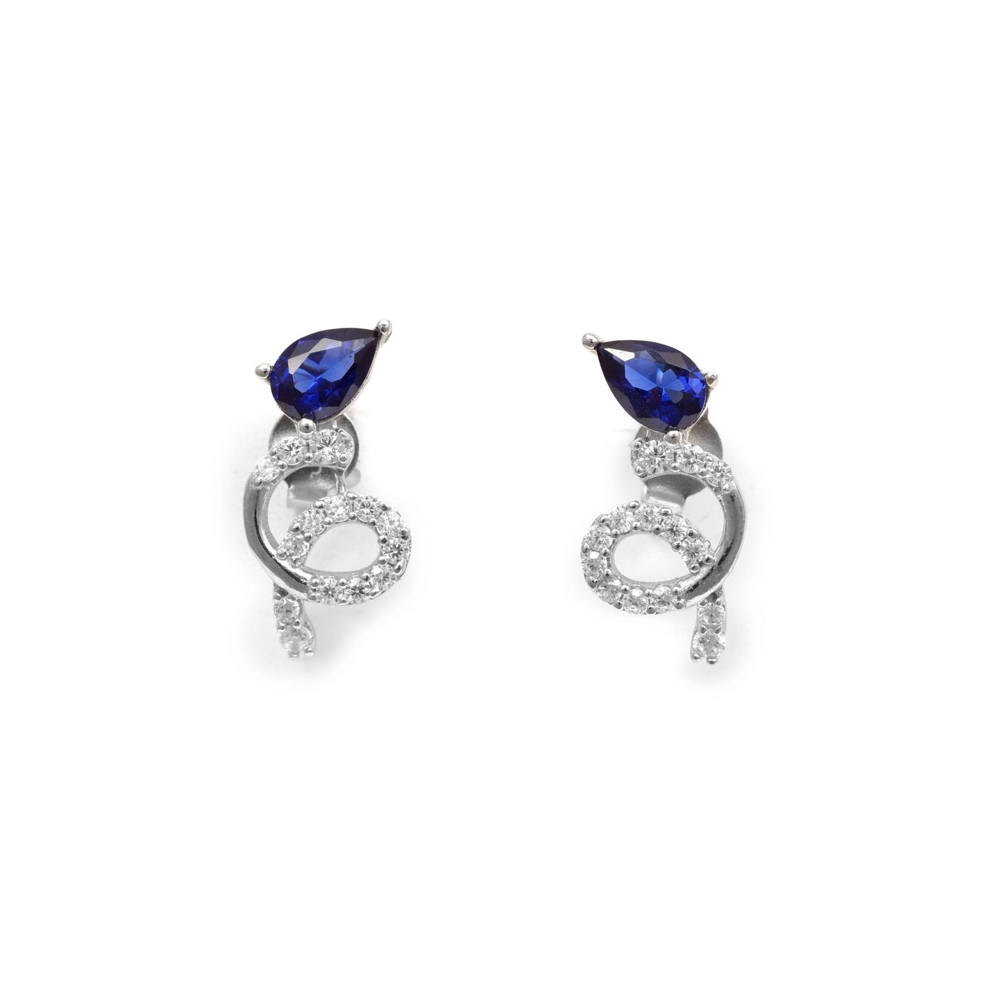 The Blue Serenade Zirconia Stud Silver Earrings - Vinayak - House of Silver