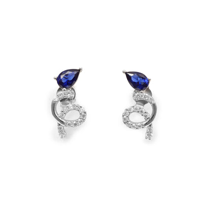 The Blue Serenade Zirconia Stud Silver Earrings - Vinayak - House of Silver