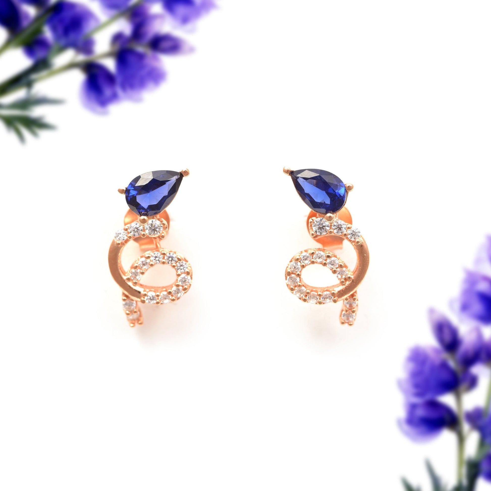 The Blue Serenade Zirconia Stud Silver Earrings - Vinayak - House of Silver