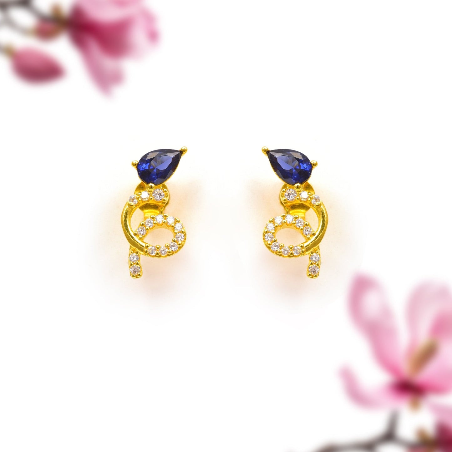 The Blue Serenade Zirconia Stud Silver Earrings - Vinayak - House of Silver