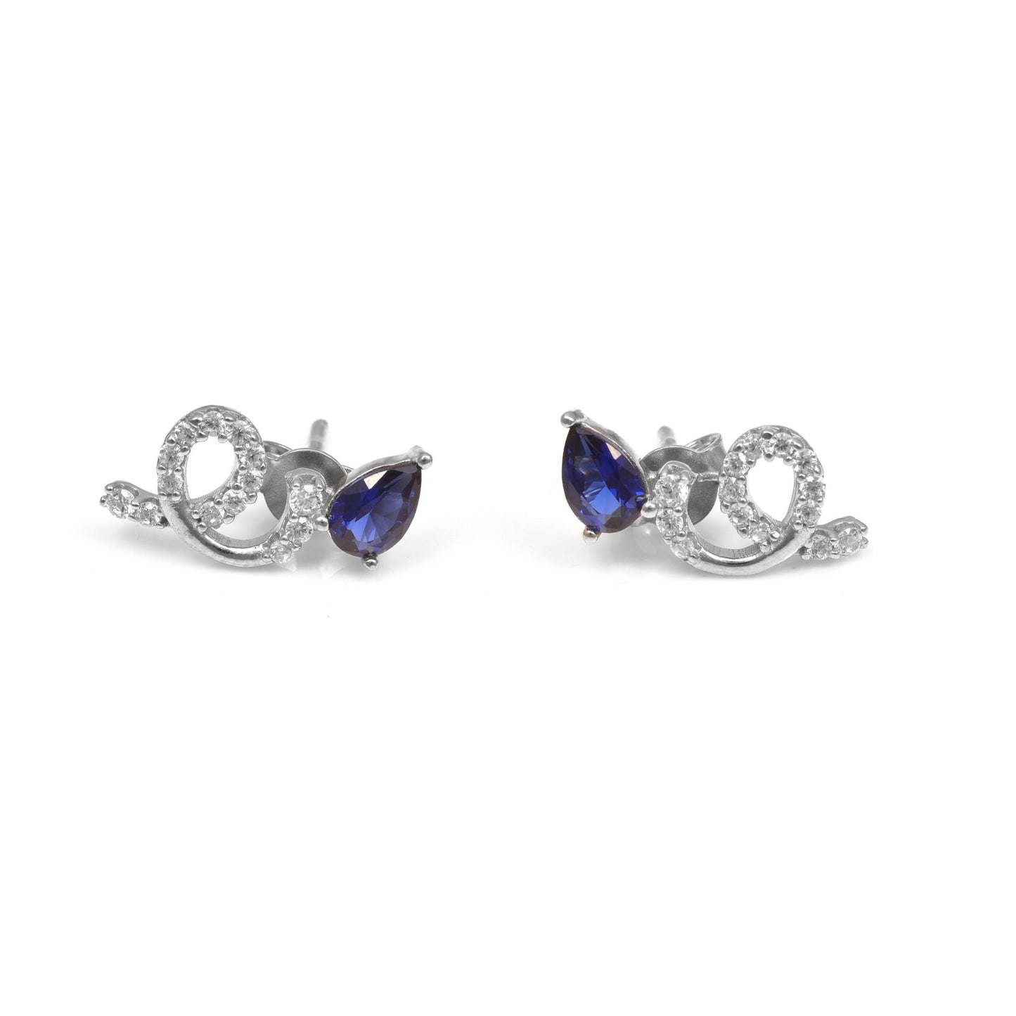 The Blue Serenade Zirconia Stud Silver Earrings - Vinayak - House of Silver