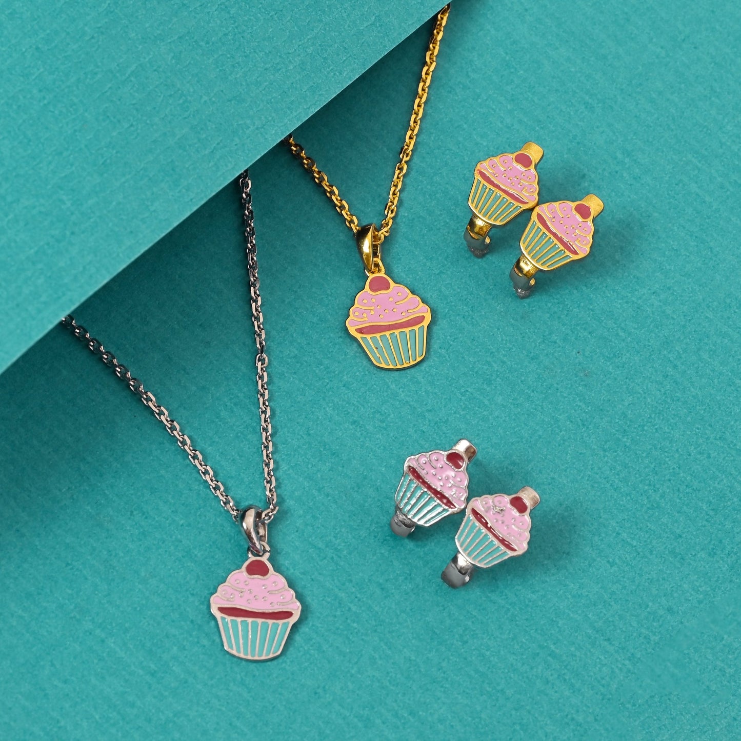 The Colourful Cupcake Charm Necklace Set - Vinayak - House of Silver