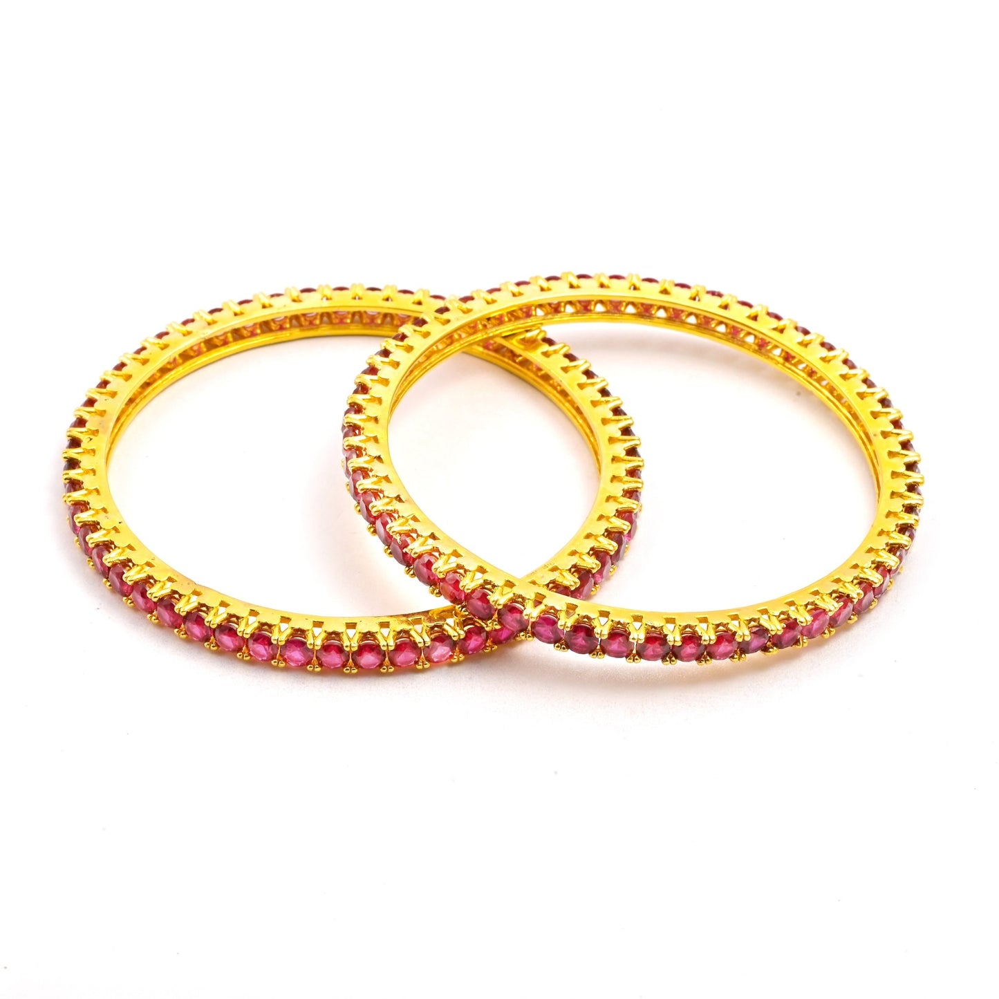 The Crimson Solitaire Silver Bangles (Set of 2) - Vinayak - House of Silver