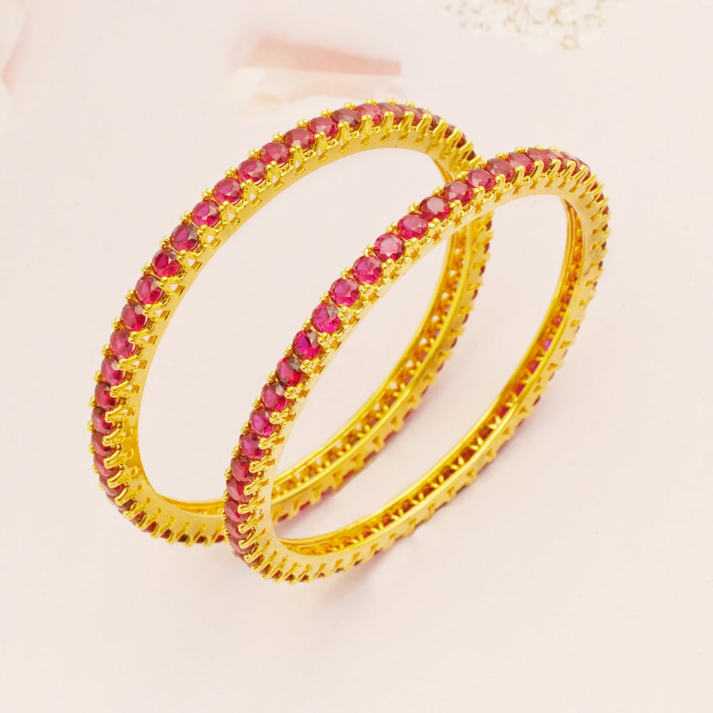 The Crimson Solitaire Silver Bangles (Set of 2)
