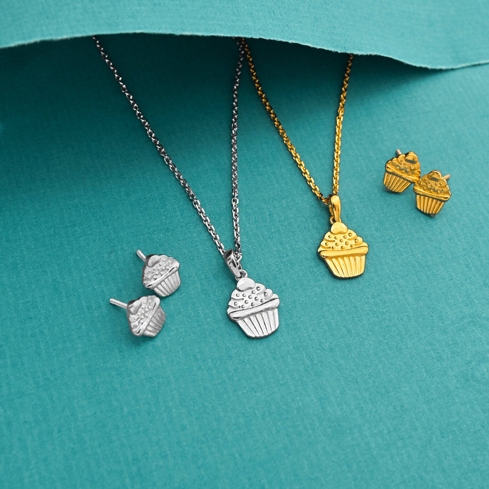 The Cupcake Charm Silver Necklace Set