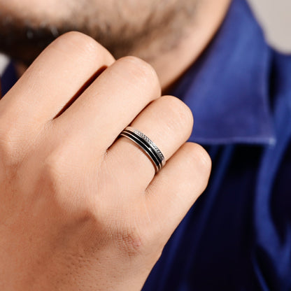 The Dual Noir Patterned Ring - Vinayak - House of Silver