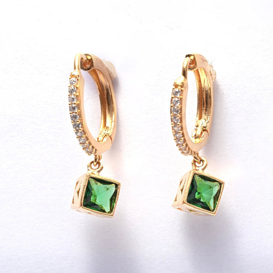 The Emerald Halo Hoop Earrings - Vinayak - House of Silver