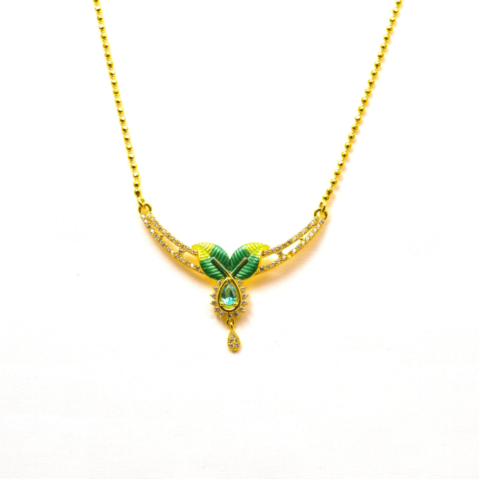 The Emerald Leaf Elegance Necklace Set - Vinayak - House of Silver