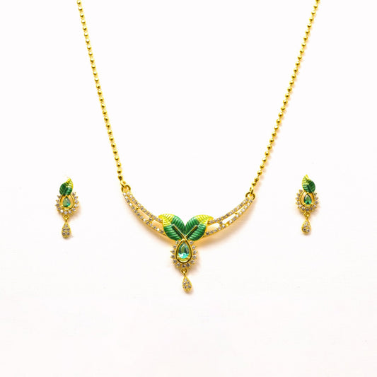 The Emerald Leaf Elegance Necklace Set - Vinayak - House of Silver