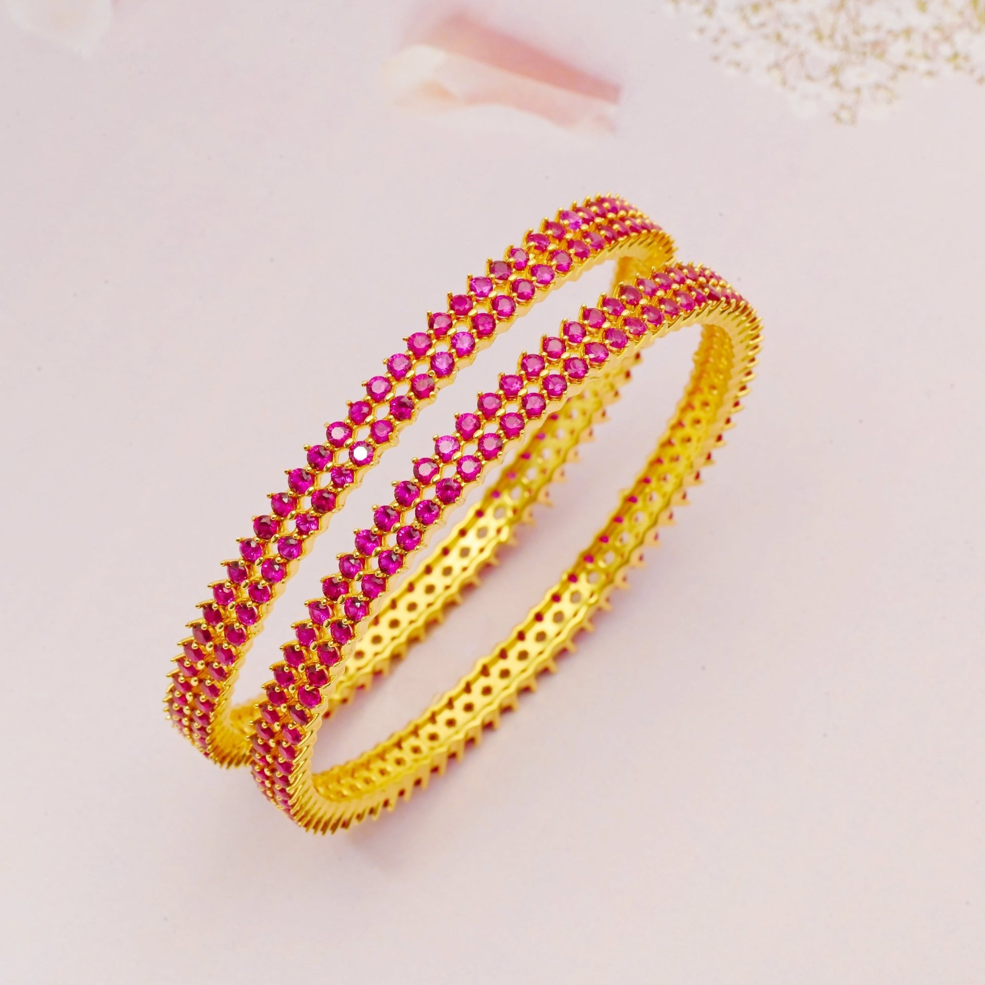 The Ethereal Dual Solitaire Crimson Bangles (Set of 2) - Vinayak - House of Silver