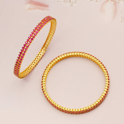 The Ethereal Dual Solitaire Crimson Bangles (Set of 2) - Vinayak - House of Silver