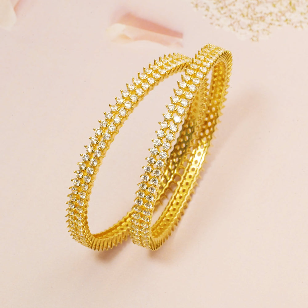 The Ethereal Dual Solitaire Silver Bangles (Set of 2)