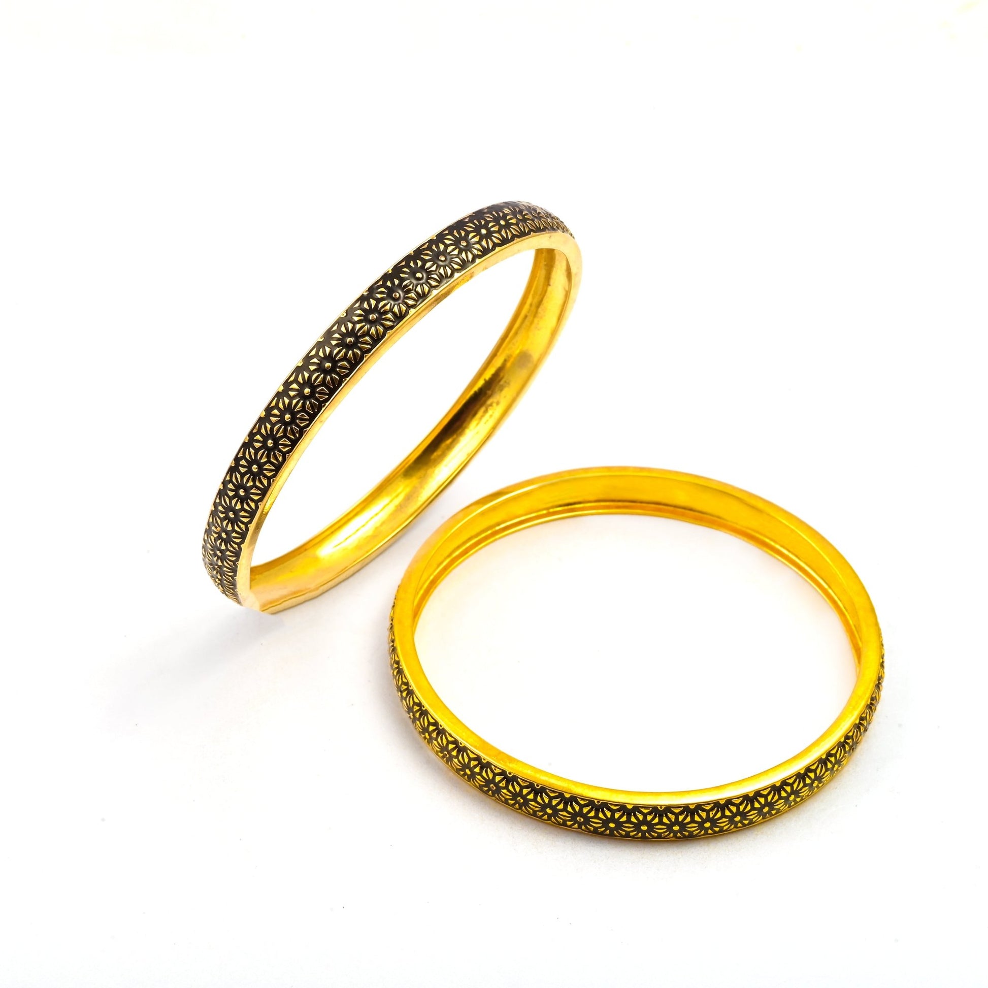 The Golden Noir Floral Bangles (Set of 2) - Vinayak - House of Silver