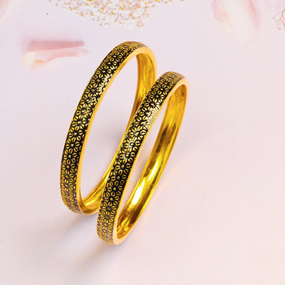 The Golden Noir Floral Bangles (Set of 2)