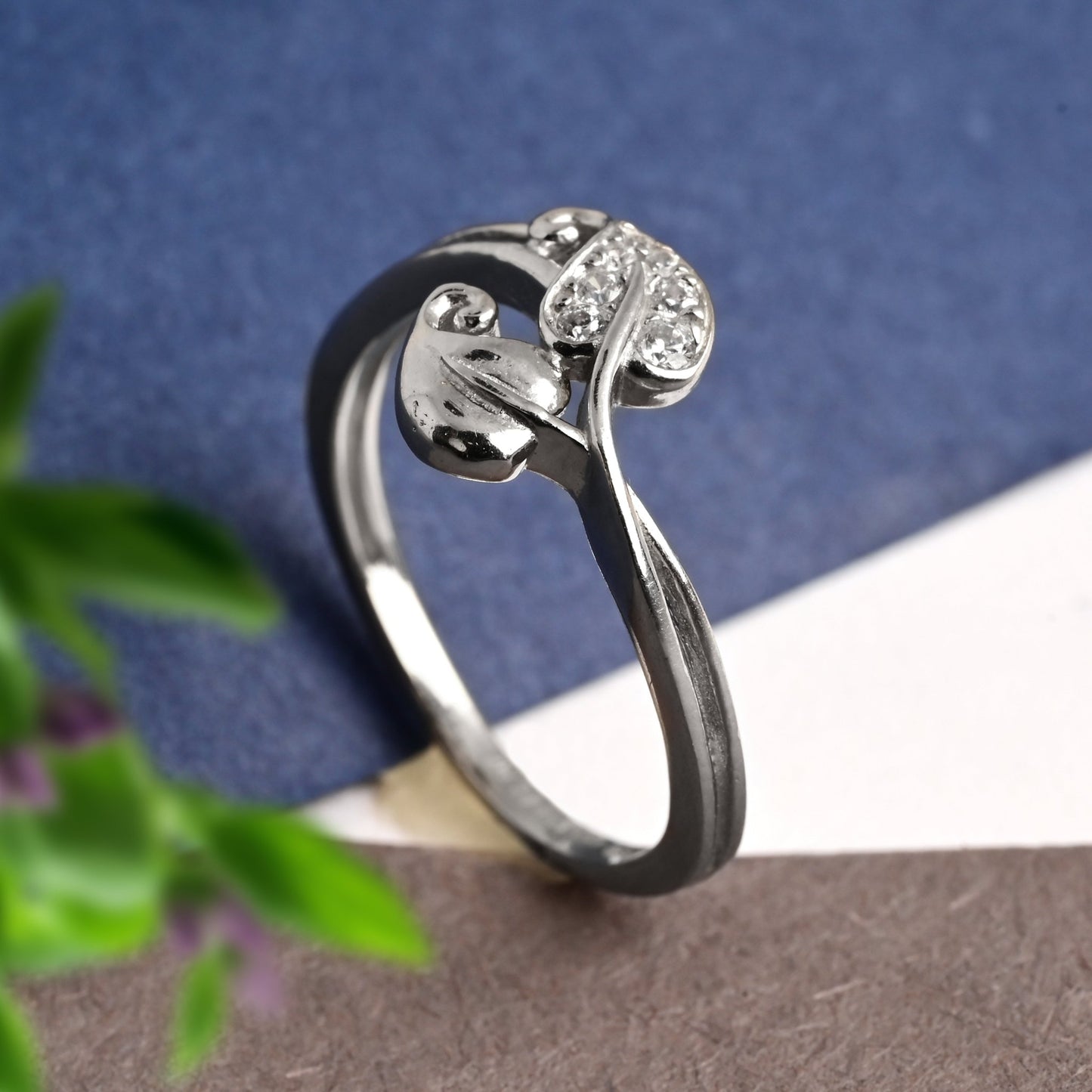 The Leafy Desire Zirconia Ring - Vinayak - House of Silver