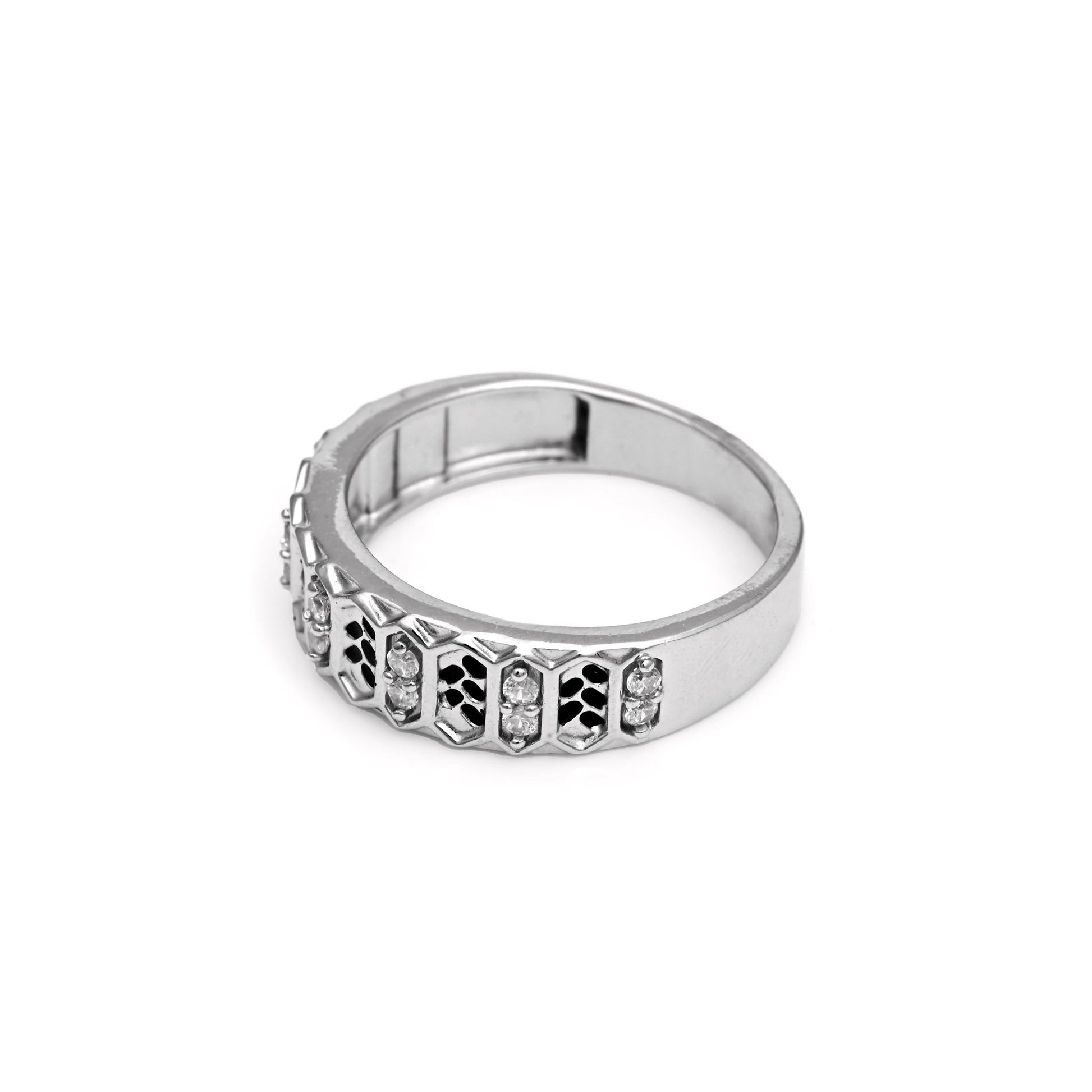 The Monochrome Zirconia Patterned Ring - Vinayak - House of Silver